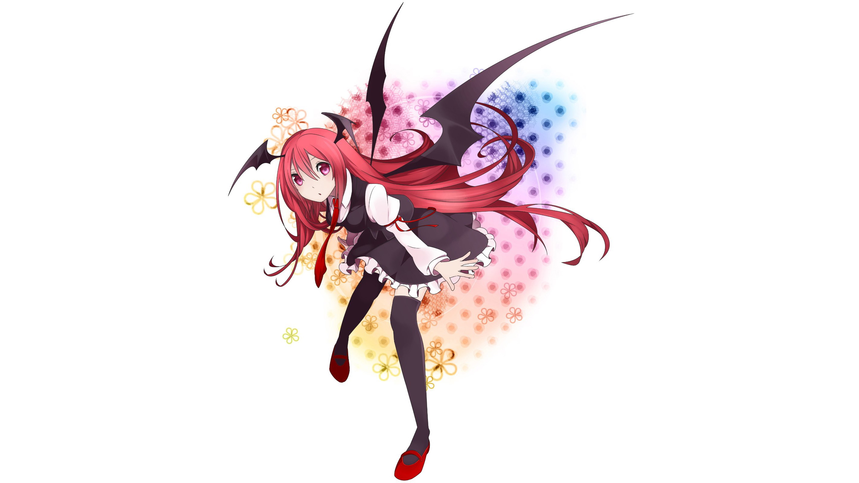 Koakuma from Touhou with red hair and wings HD Wallpaper