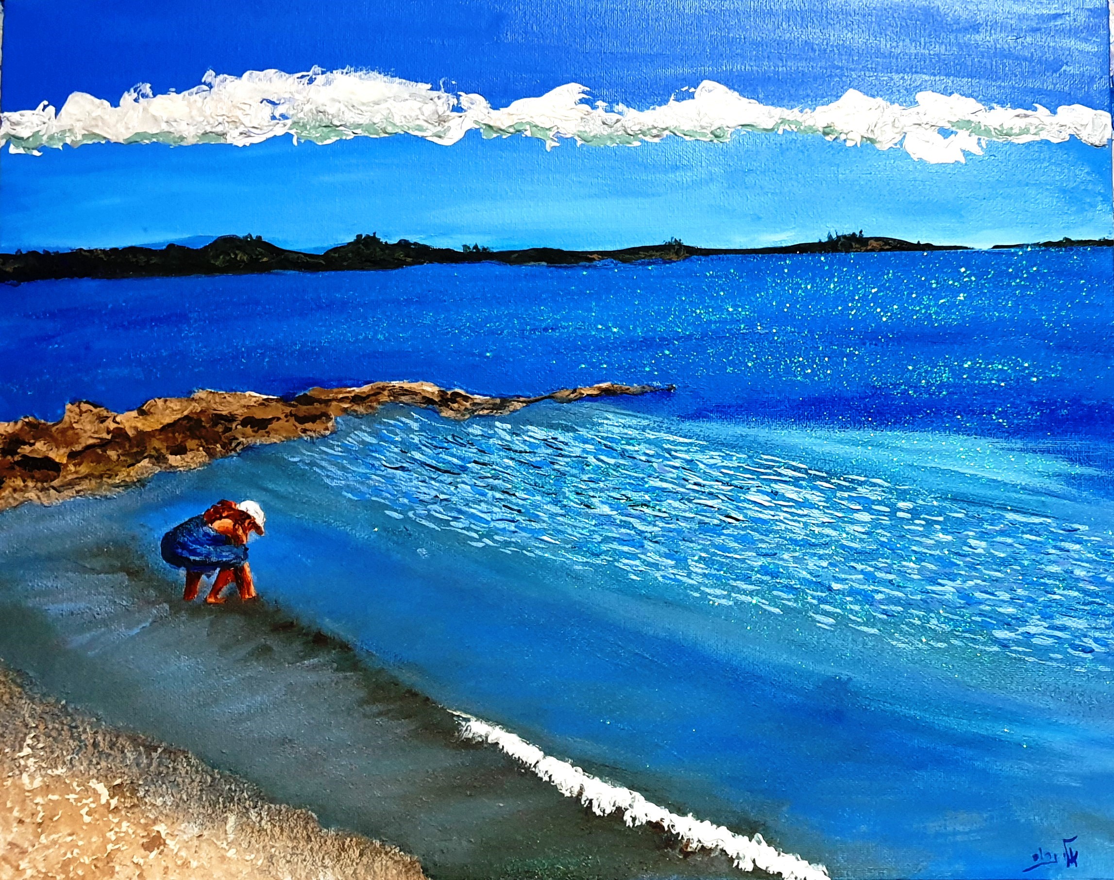 Painting of a person by the seashore HD Wallpaper