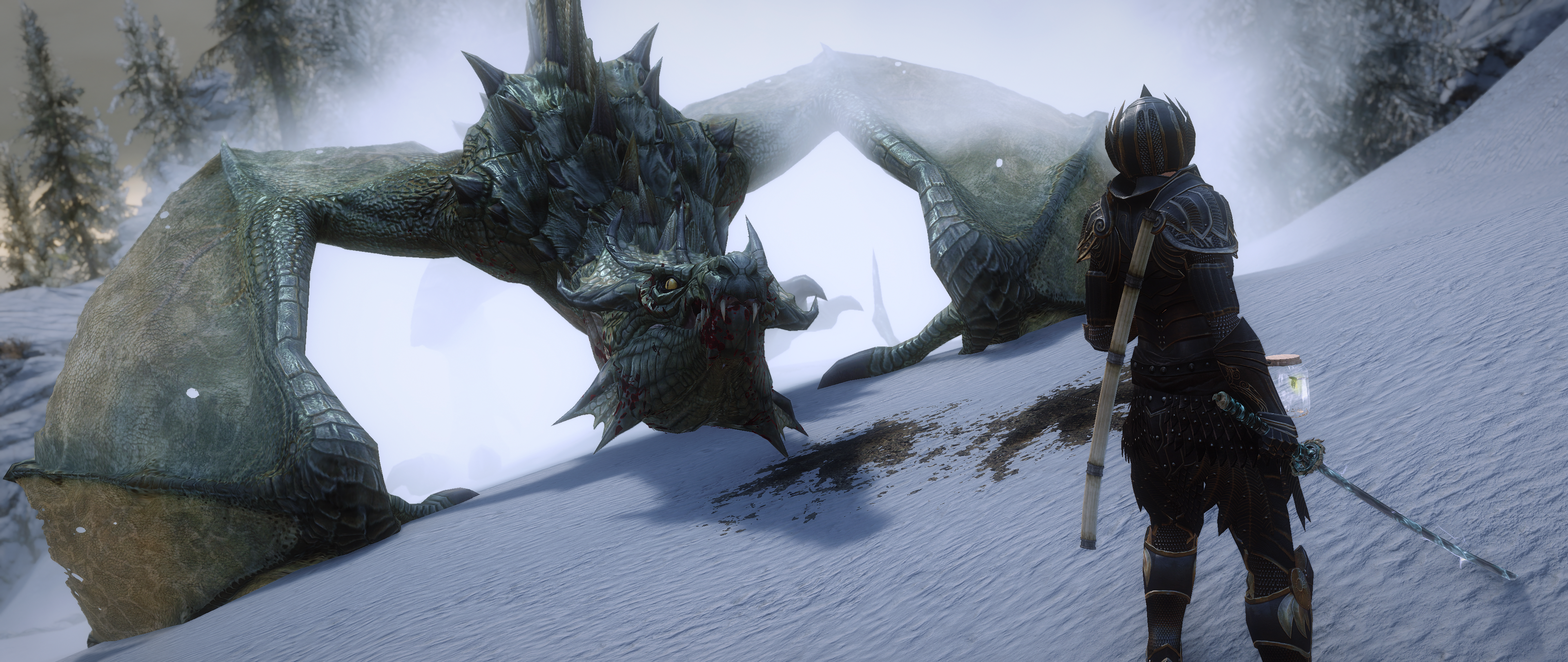 Dragon and warrior in The Elder Scrolls V: Skyrim HD Wallpaper