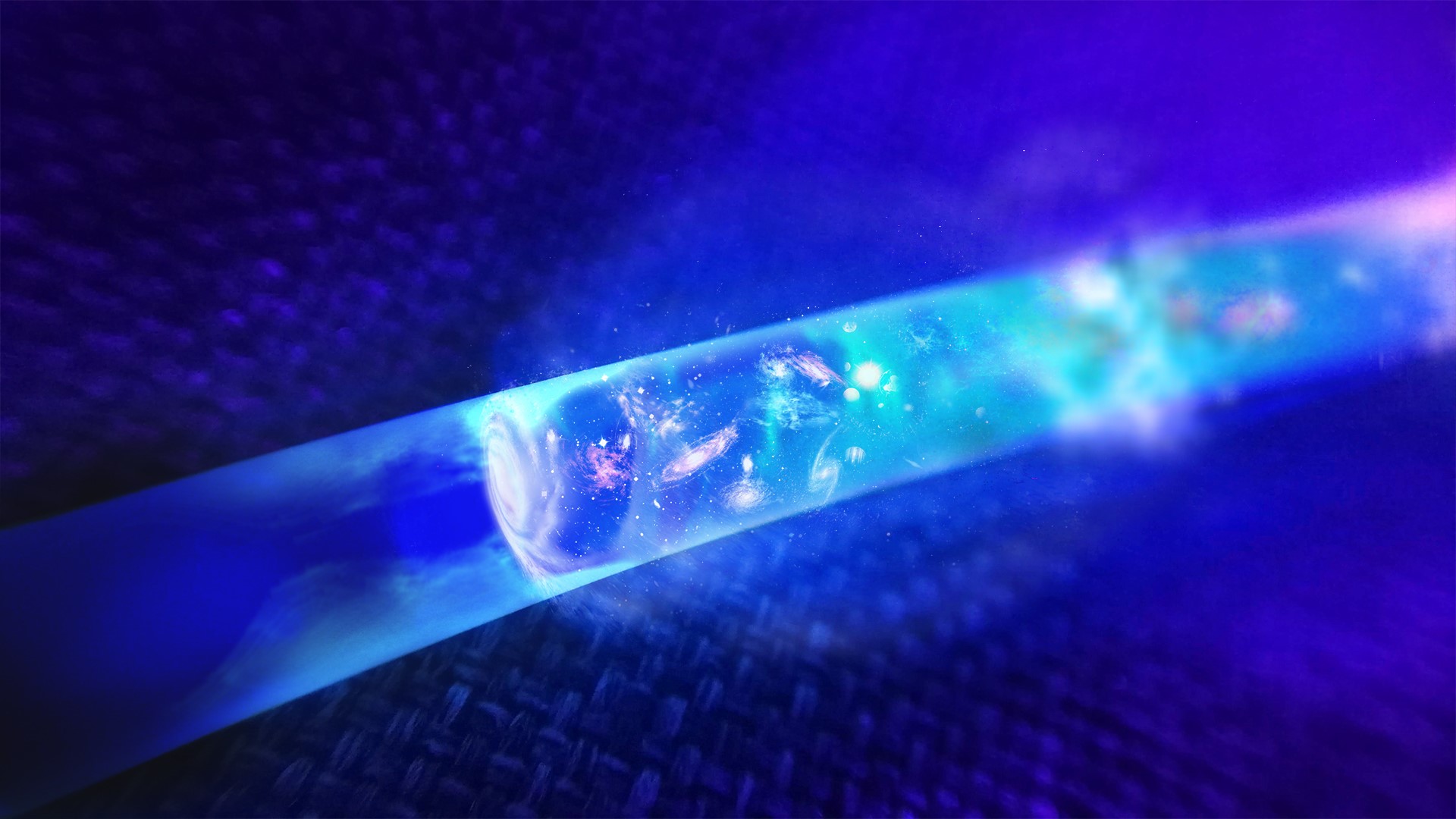 Digital art of galaxies in a blue beam HD Wallpaper