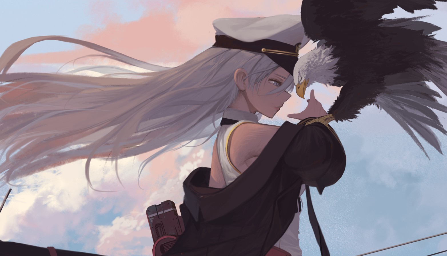 Azur Lane girl with white hair and an eagle HD Wallpaper
