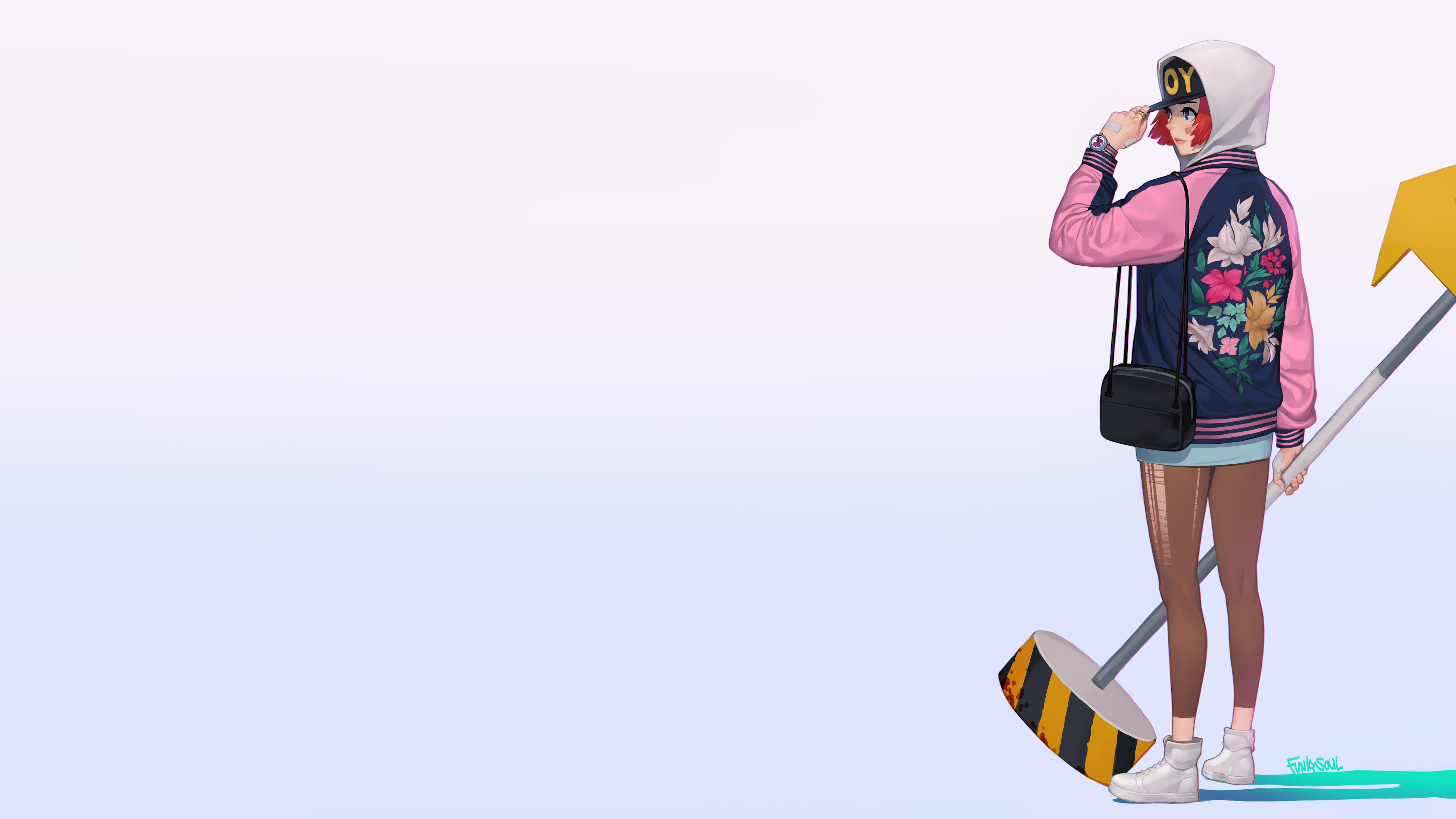 Anime girl with red hair and a bomber jacket HD Wallpaper
