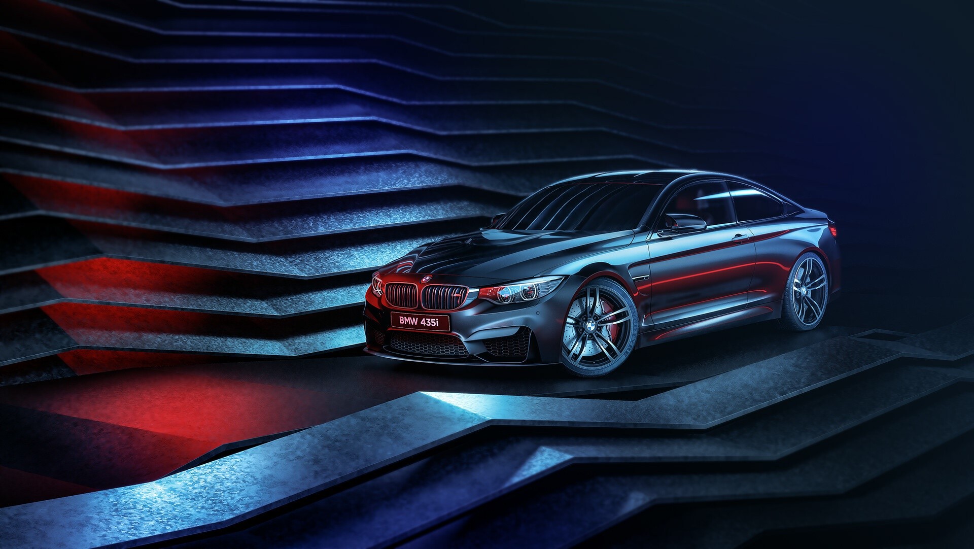 Black BMW 435i Coupe on a futuristic background HD Wallpaper