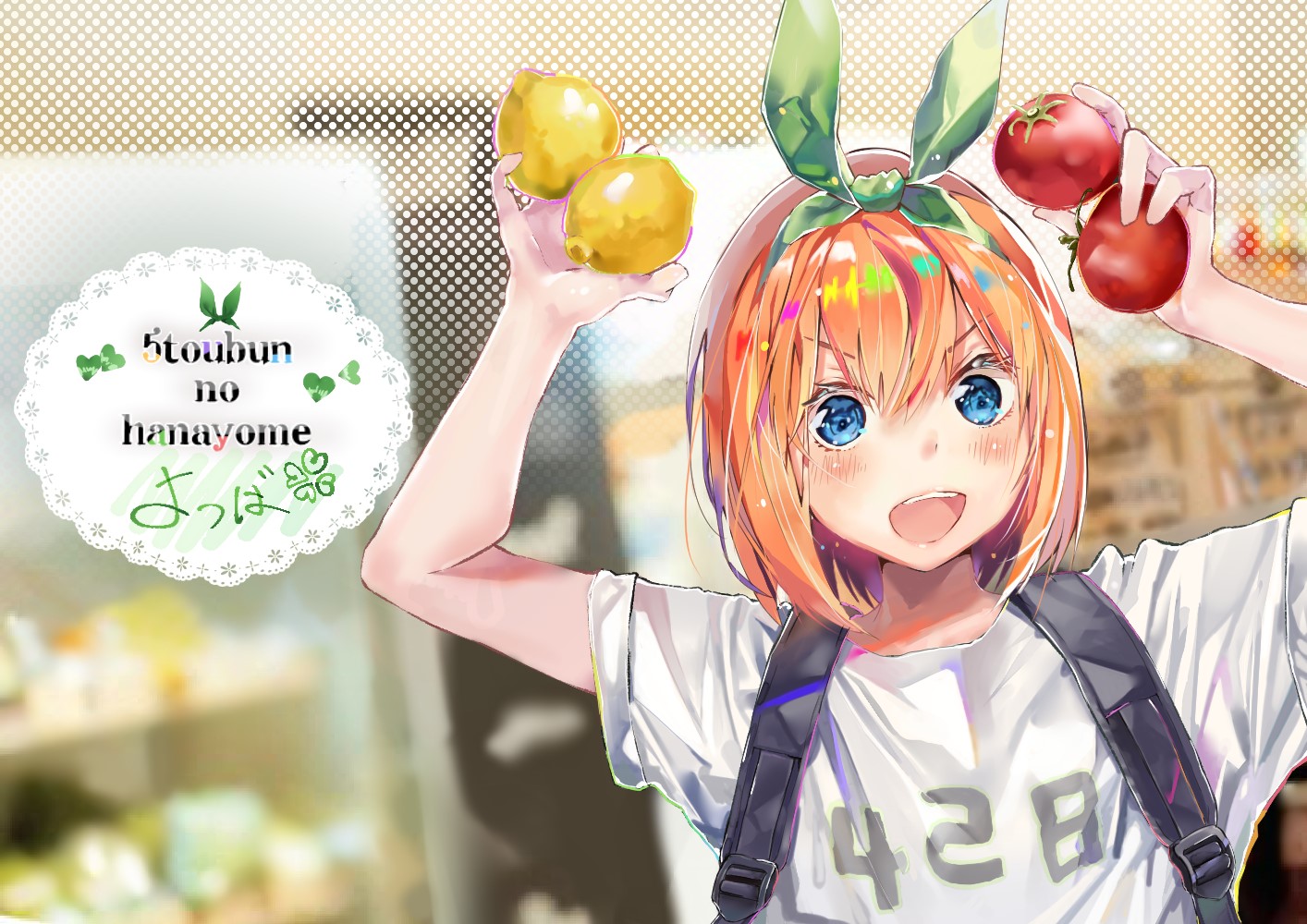 Nakano Yotsuba from 5-toubun no Hanayome holding lemons and tomatoes HD Wallpaper