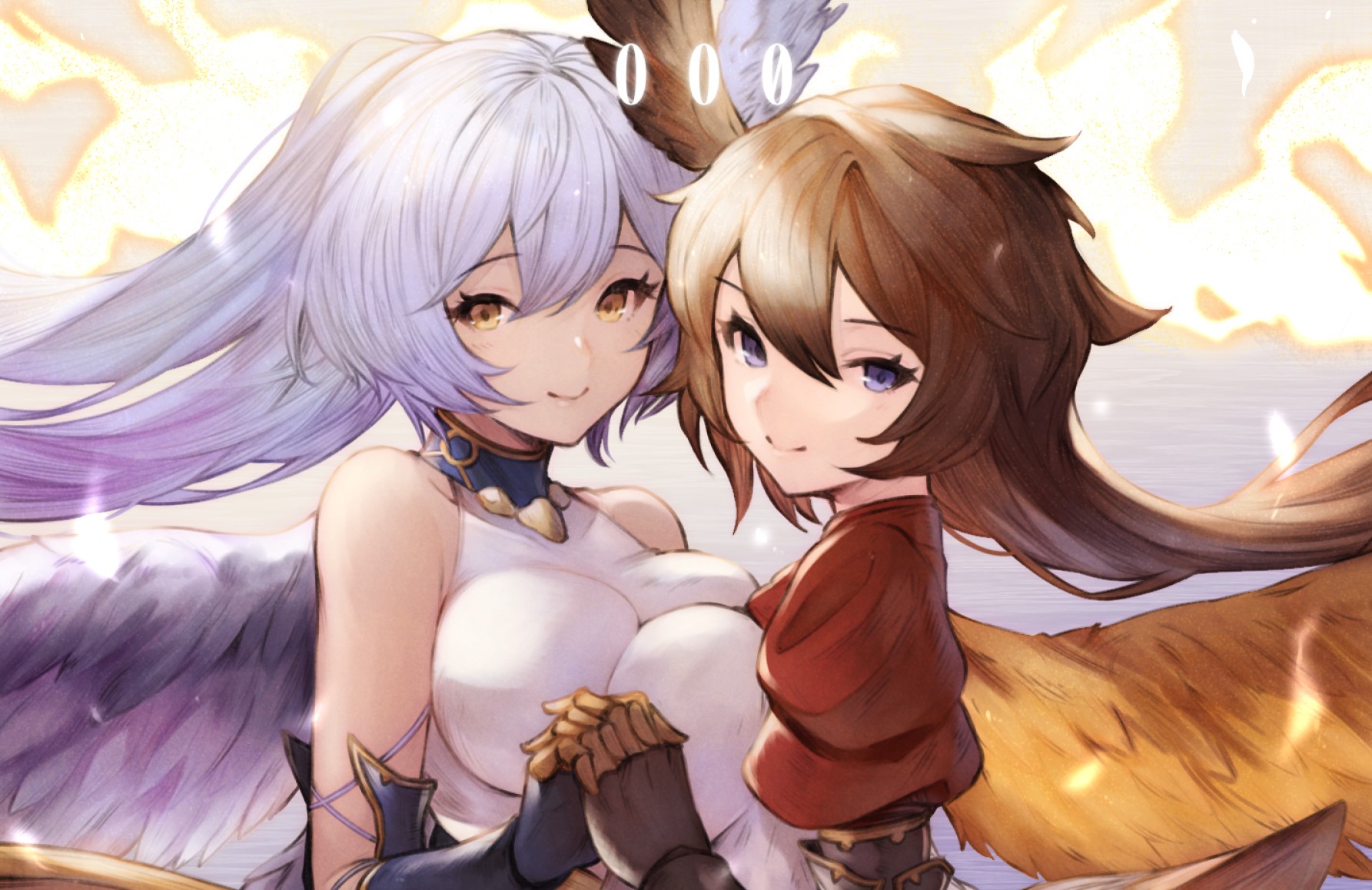 Two anime girls with wings holding hands HD Wallpaper