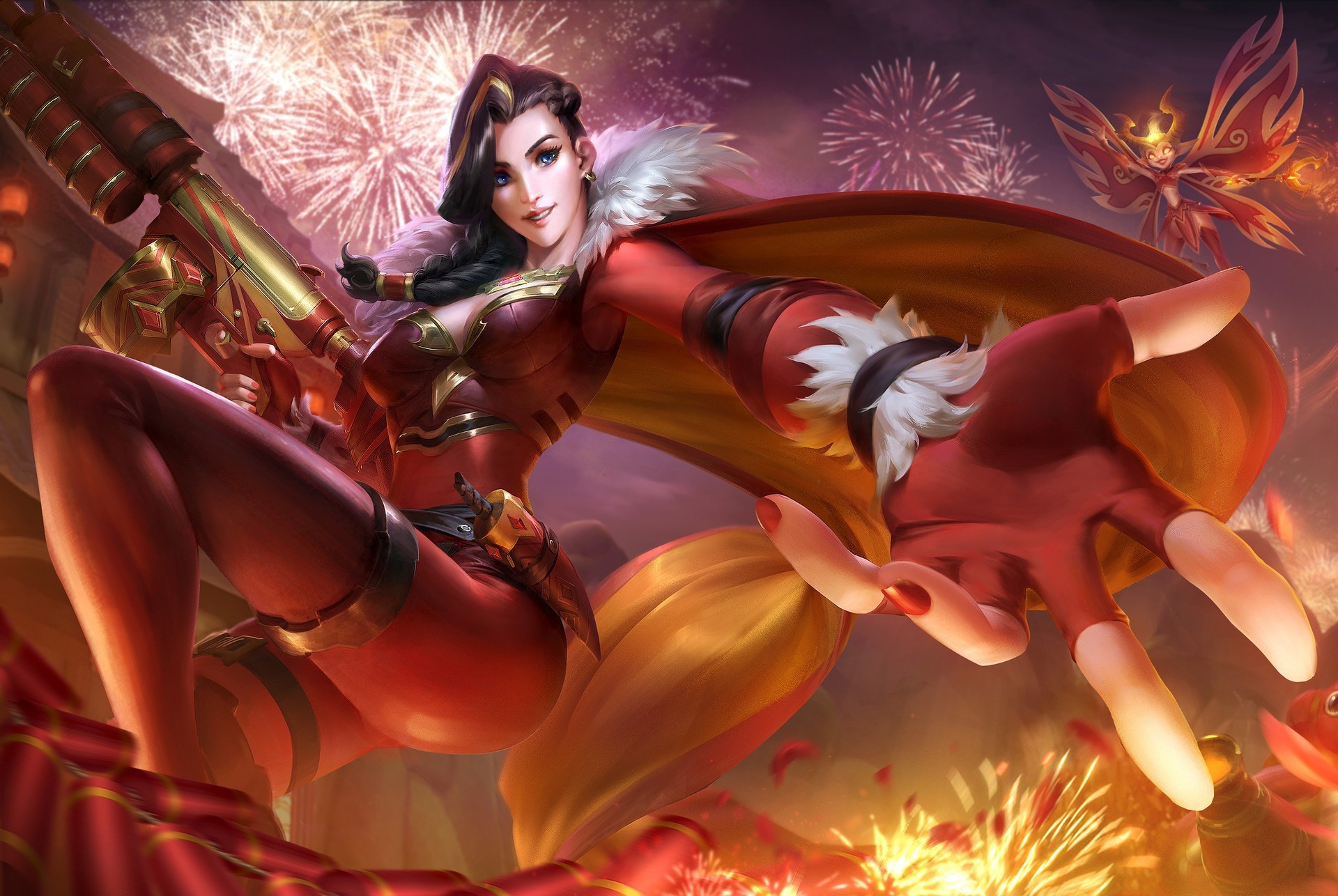 Tyra from Paladins with fireworks HD Wallpaper