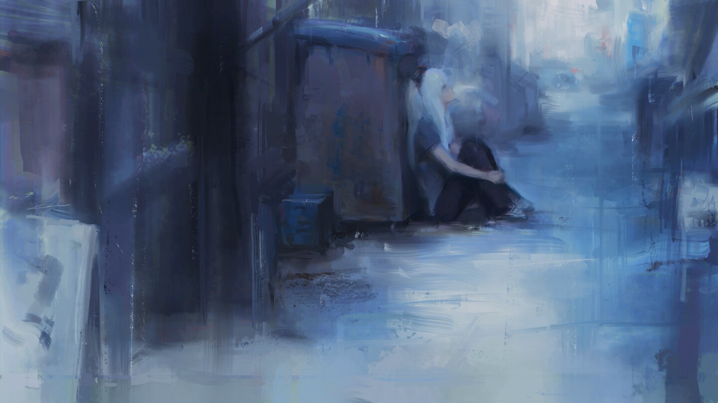 Anime girl sitting in a dark alley HD Wallpaper