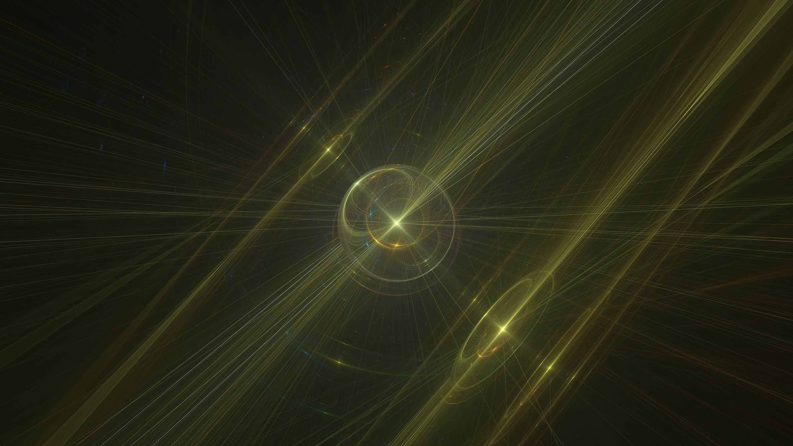 Abstract fractal art with glowing lines and orb HD Wallpaper