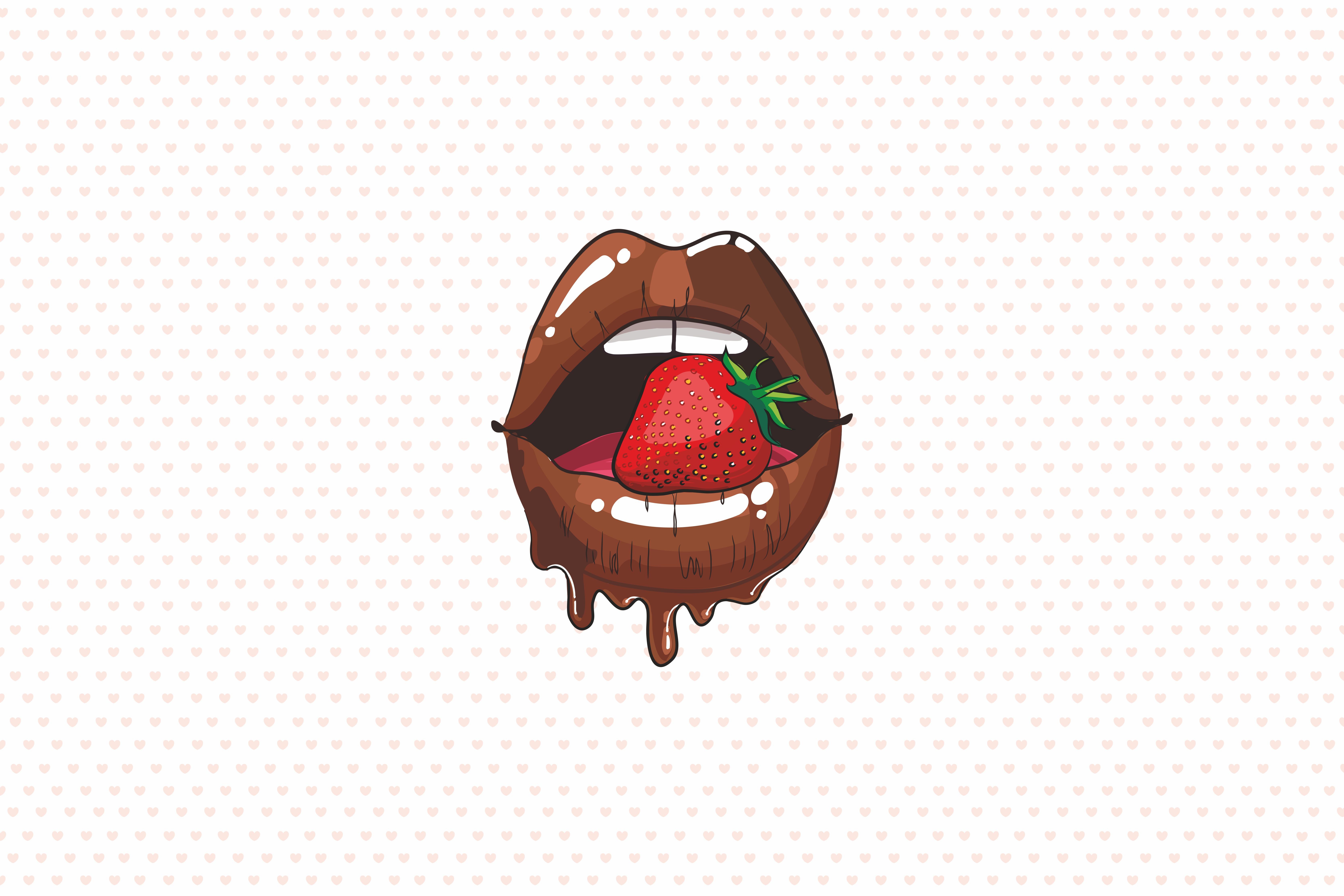 Chocolate Lips With Strawberry HD Wallpaper