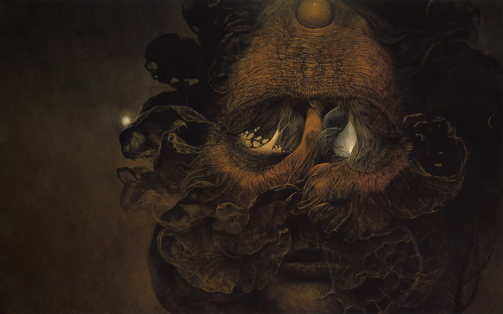 Surreal face with multiple eyes and organic textures HD Wallpaper