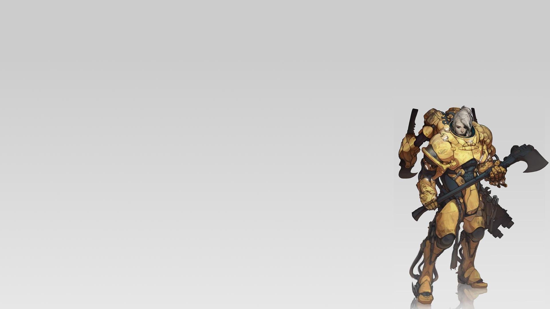 Woman in futuristic power armor with axe HD Wallpaper