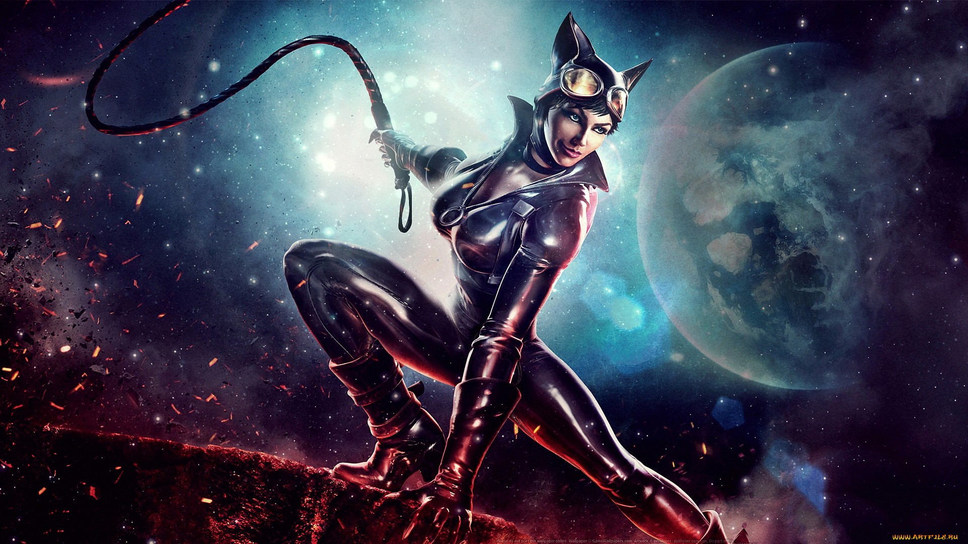 Catwoman with a whip in space HD Wallpaper