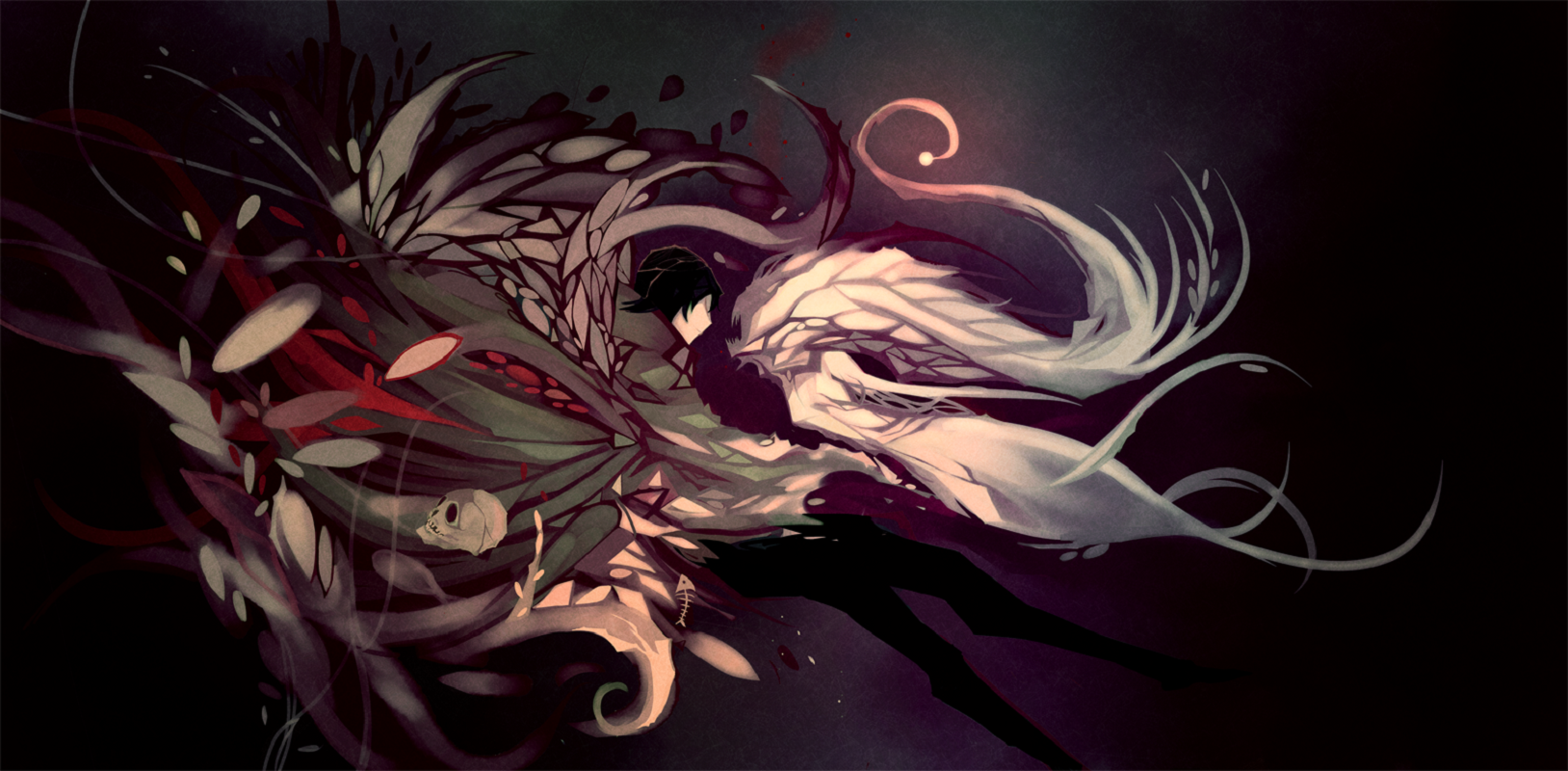 Nano Mortis abstract art with skull and wings HD Wallpaper