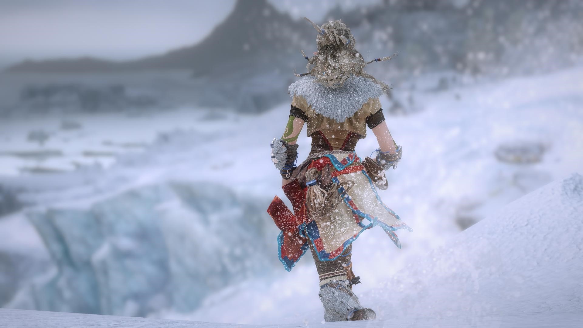 Aloy from Horizon Zero Dawn in a snowy environment HD Wallpaper