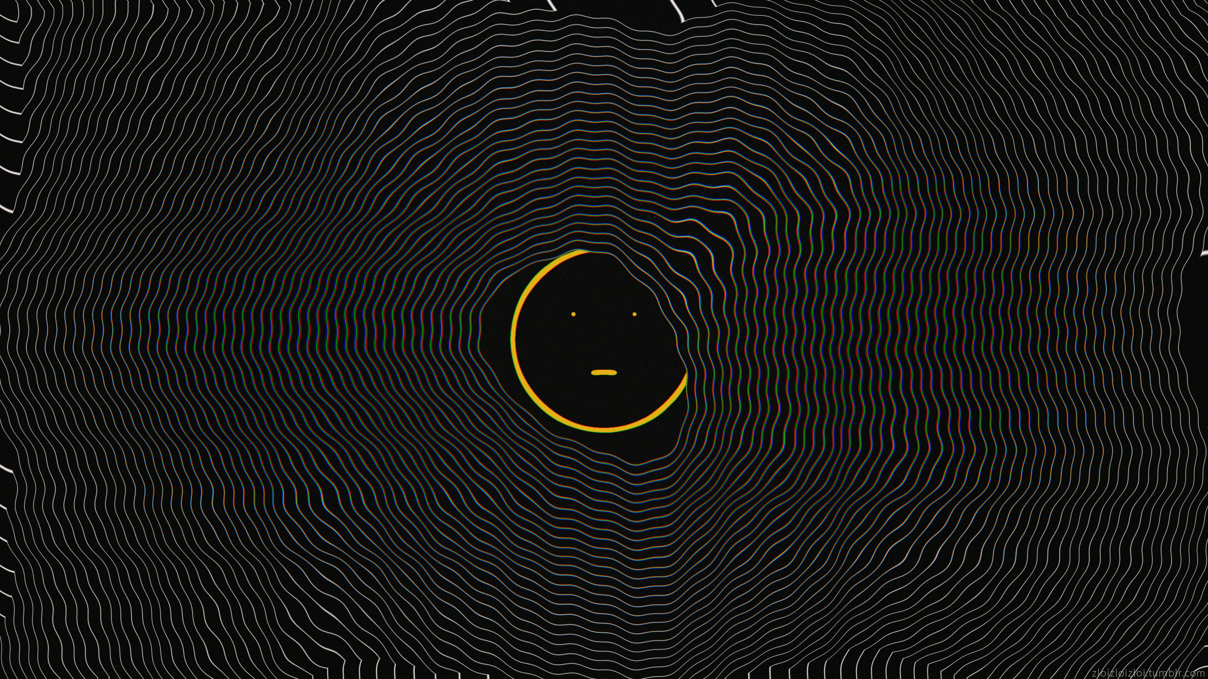 Abstract glitch art with concentric lines and emoji face HD Wallpaper
