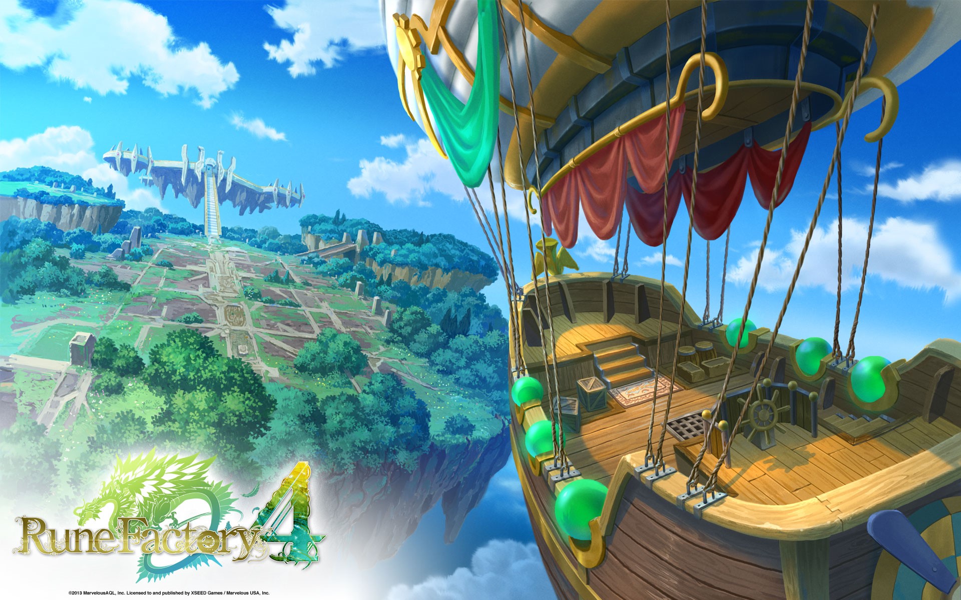 Rune Factory 4 airship over floating islands HD Wallpaper