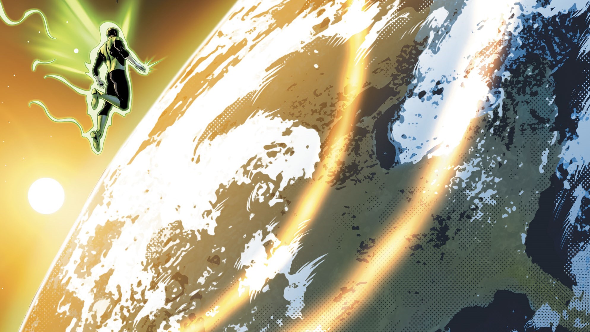 Green Lantern from DC Comics flying near Earth HD Wallpaper