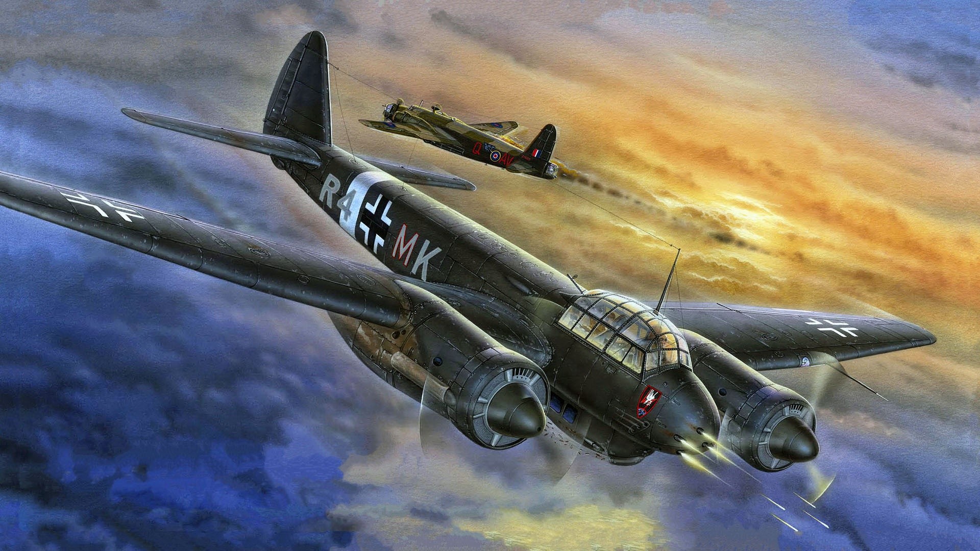 German and British aircraft in flight HD Wallpaper