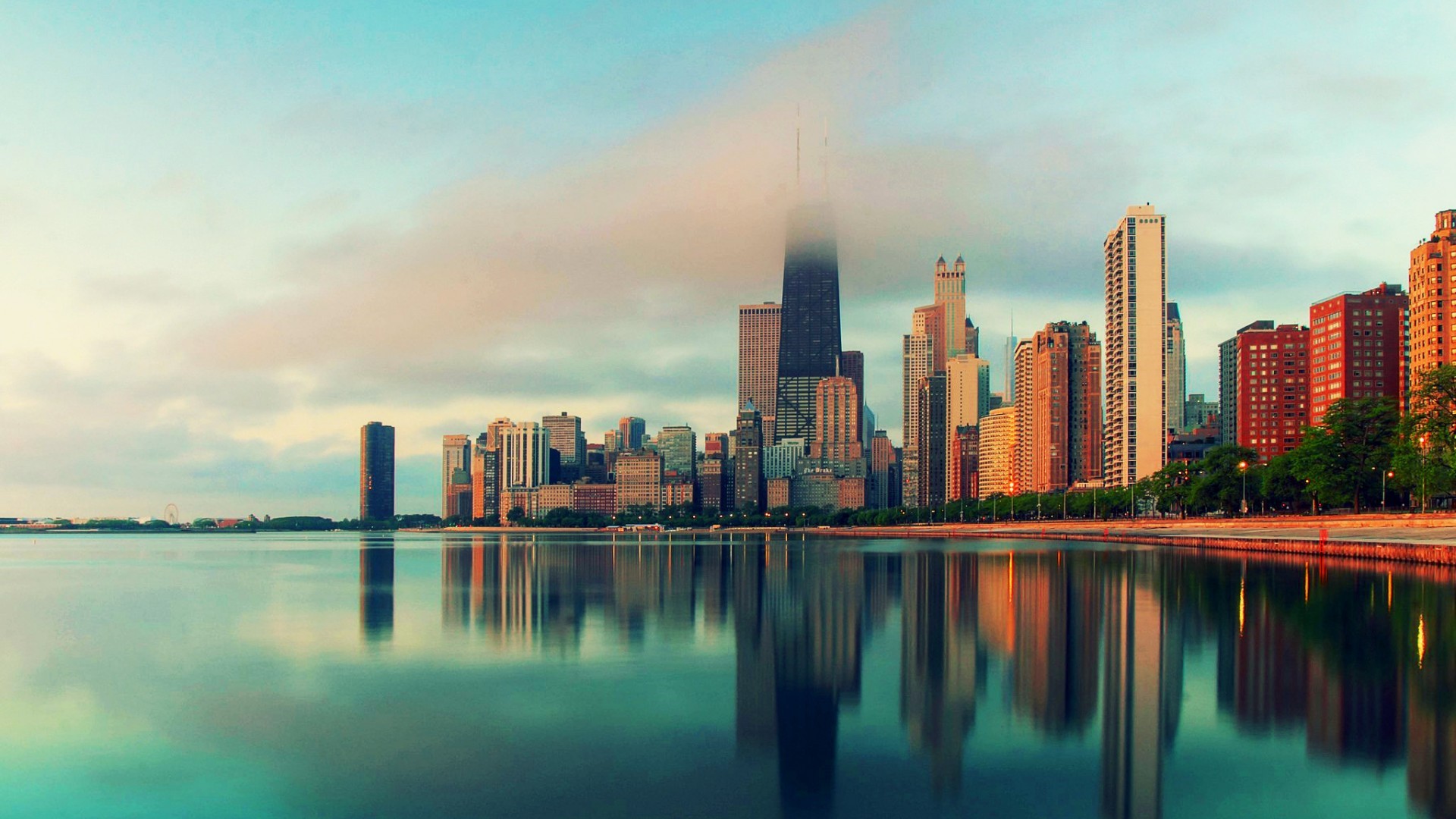 Chicago cityscape with skyscrapers reflected in water HD Wallpaper