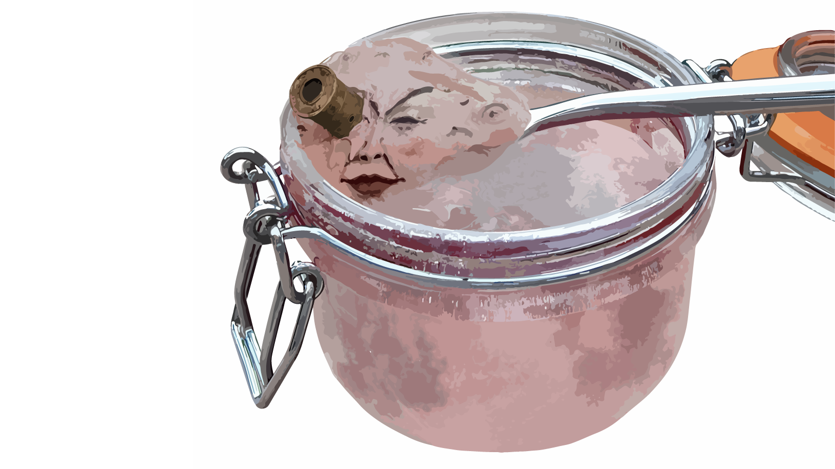 Jar of pink paste with a face and a bullet HD Wallpaper