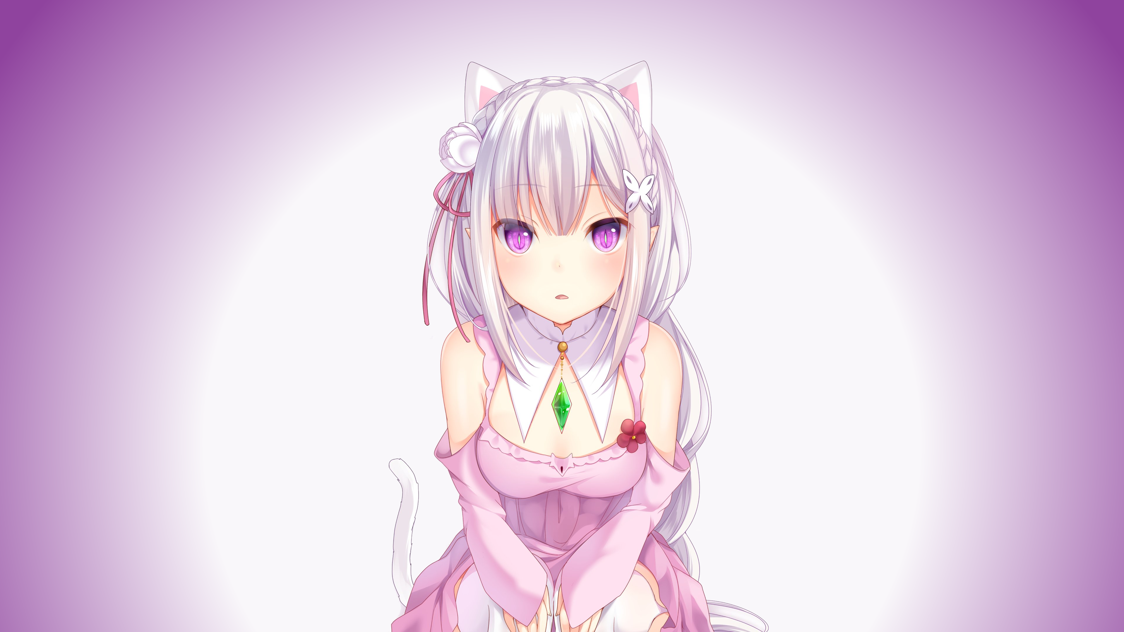 Emilia from Re:Zero Kara Hajimeru Isekai Seikatsu Cat Girl Fan Art HD Wallpaper