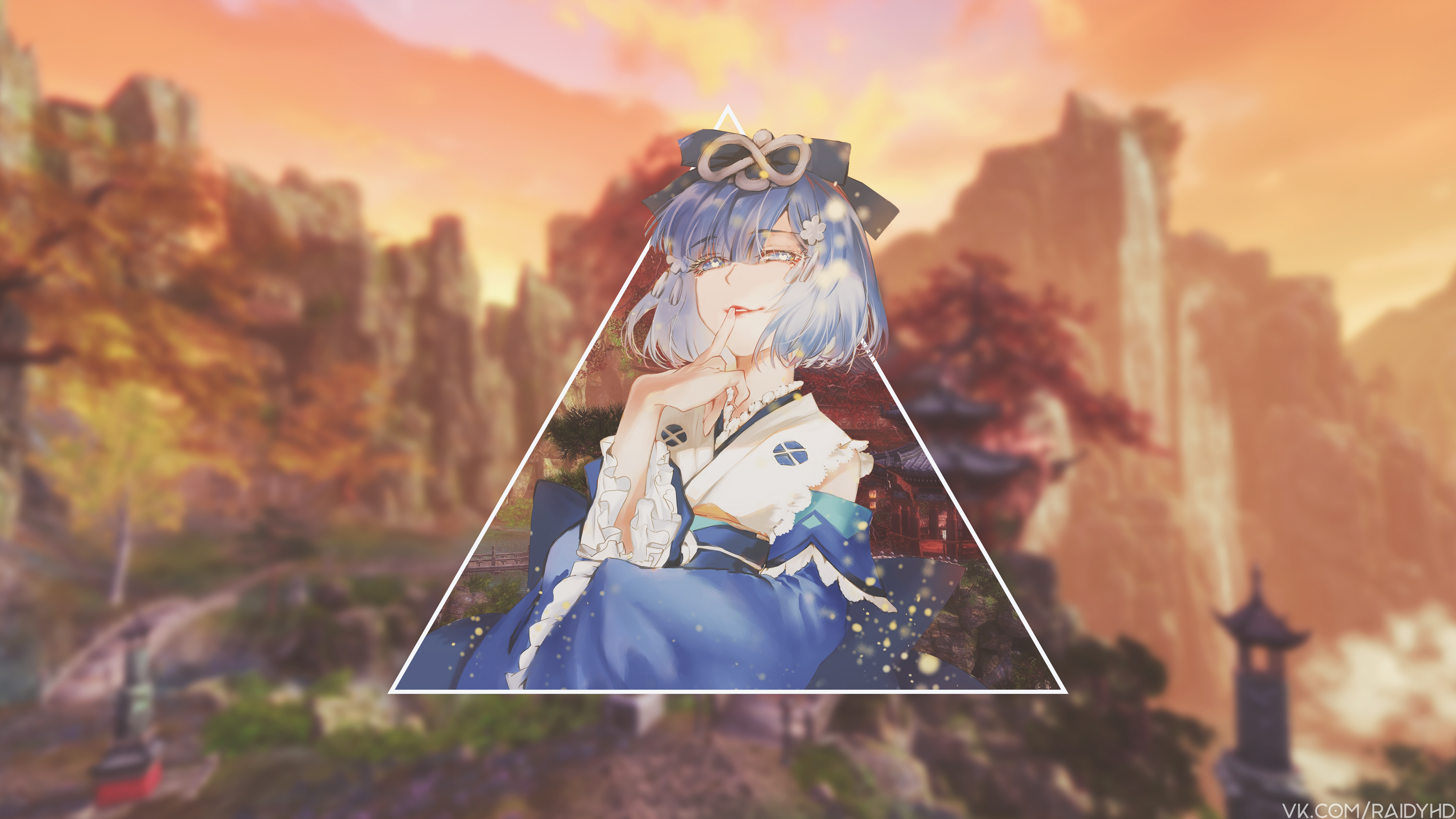 Anime girl in traditional Japanese clothing HD Wallpaper