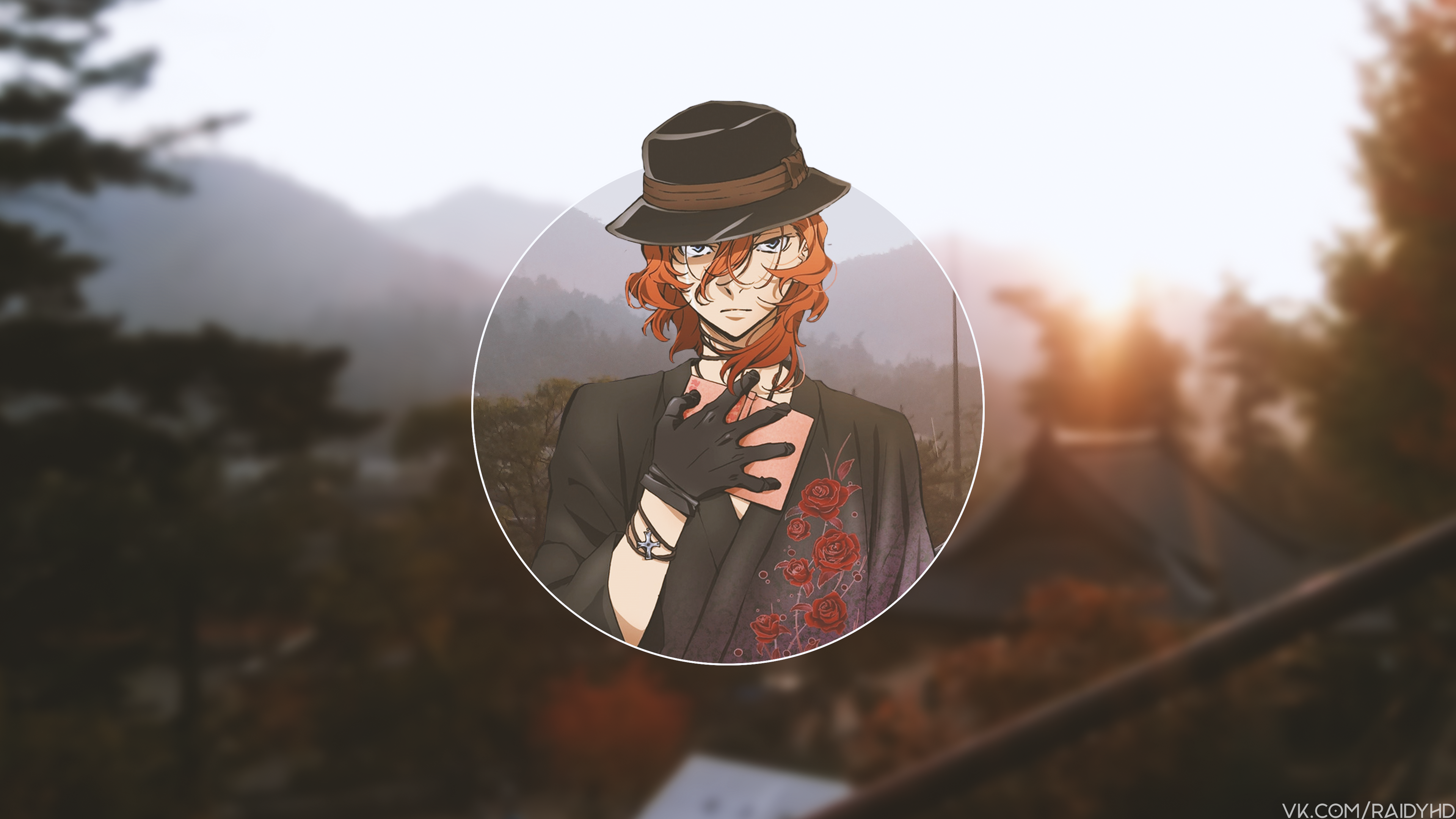 Anime boy with hat and roses HD Wallpaper