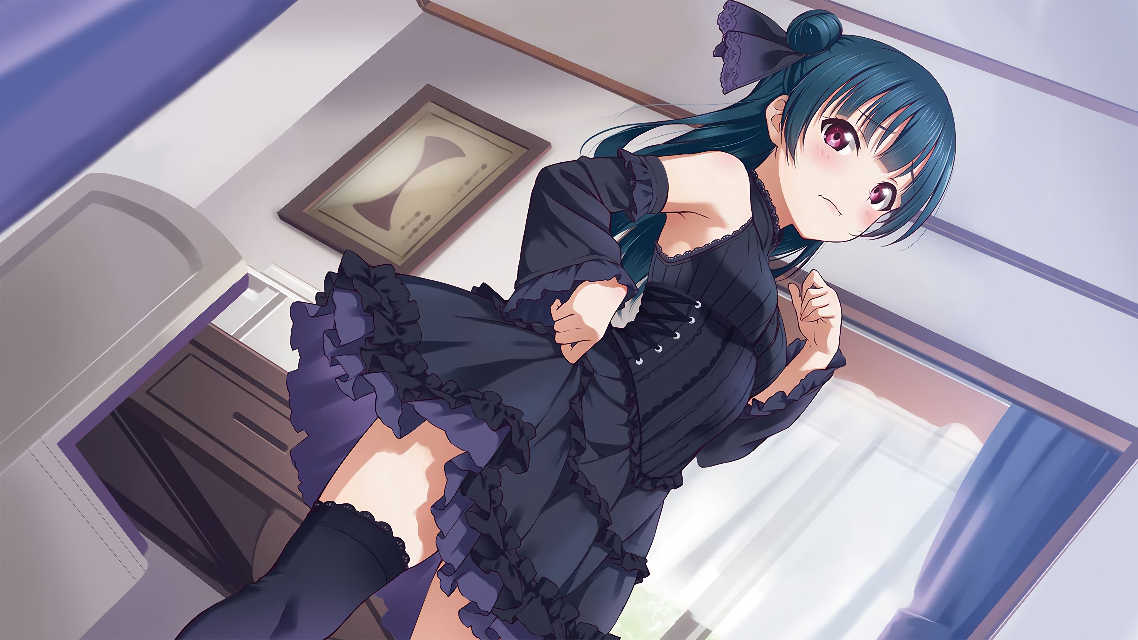 Tsushima Yoshiko from Love Live! Sunshine in a black dress HD Wallpaper
