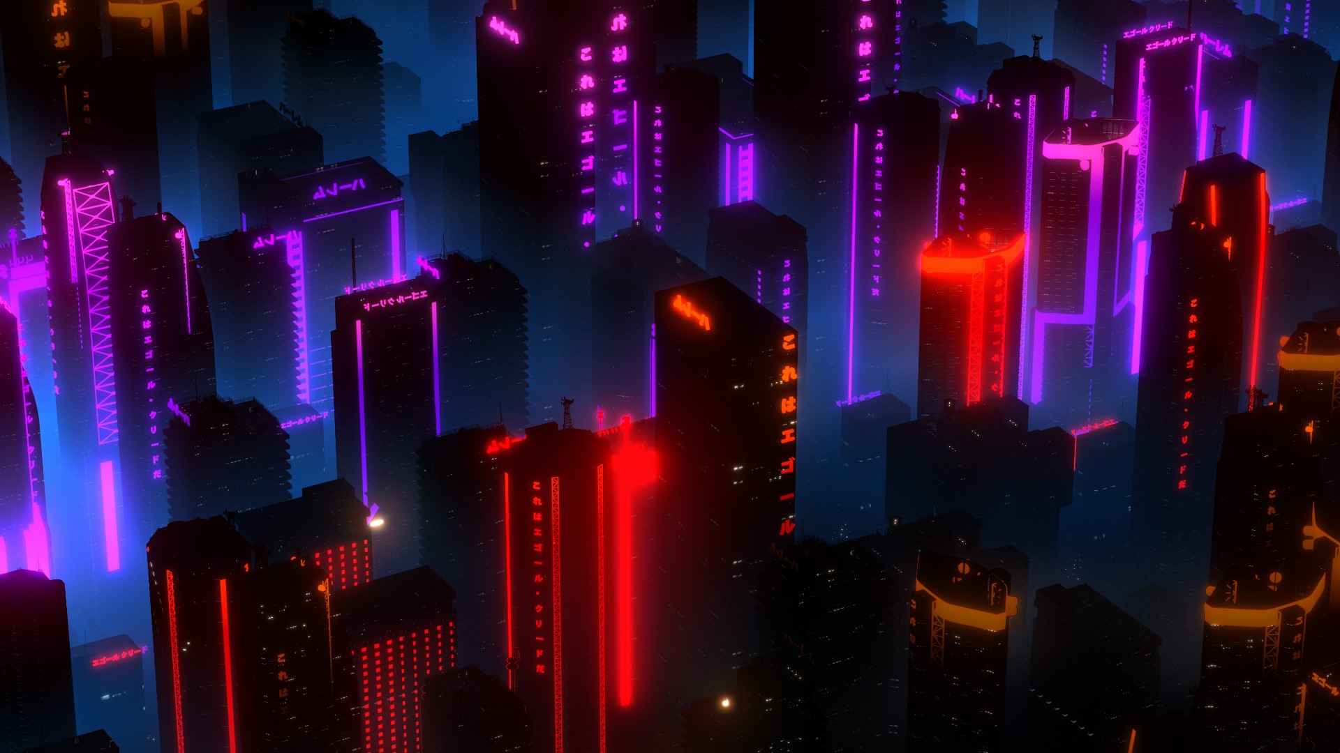 Cyberpunk cityscape with neon lights at night HD Wallpaper