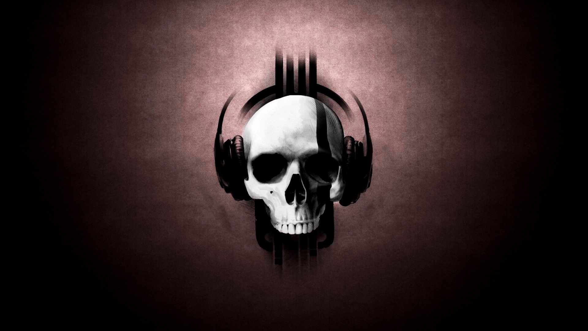 Skull with headphones and abstract lines HD Wallpaper