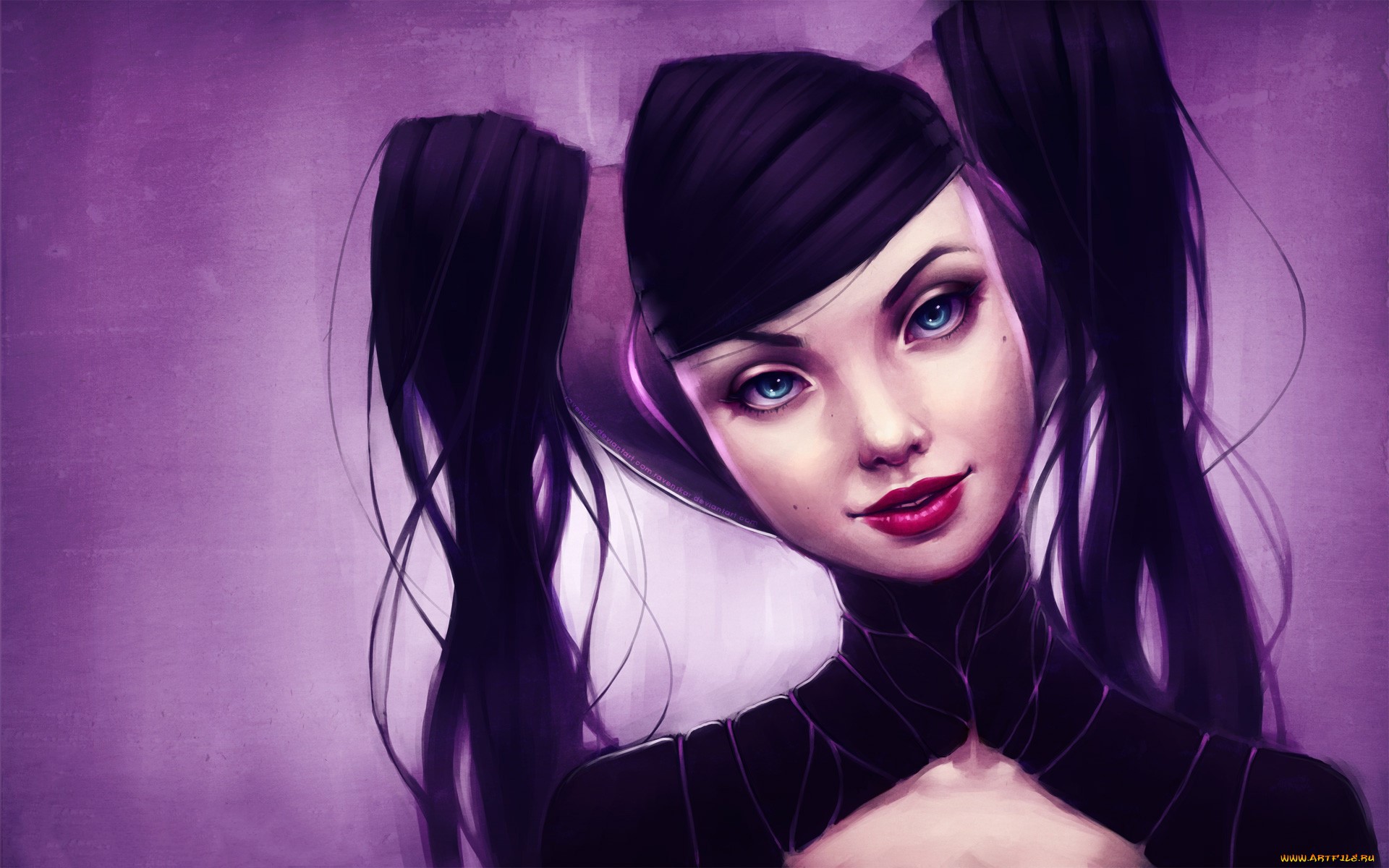 Woman with dark hair and blue eyes HD Wallpaper