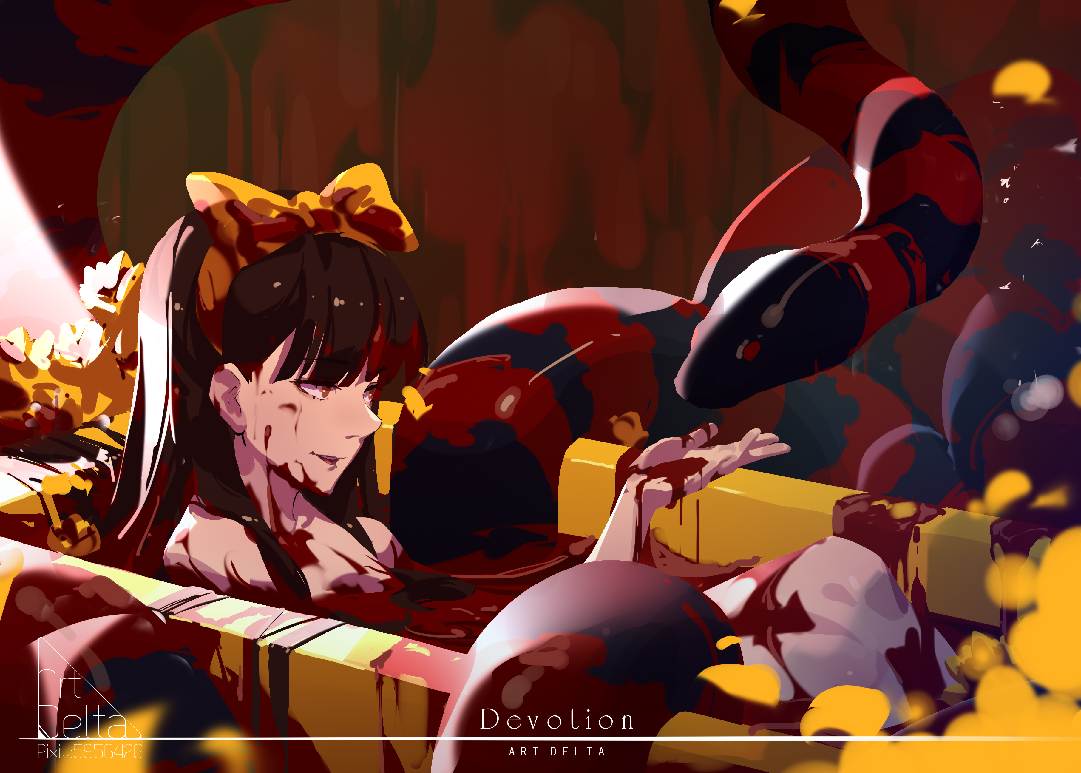 Anime girl with snake in blood HD Wallpaper