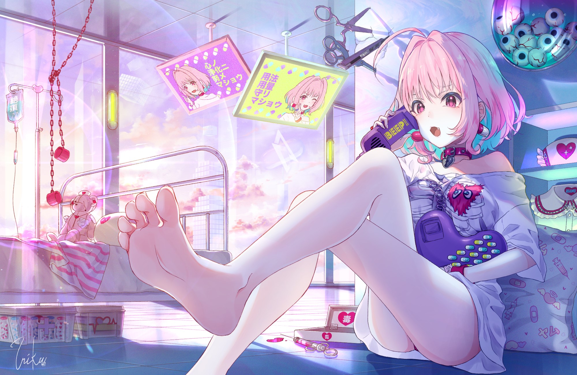 Riamu Yumemi Relaxing Indoors with Phone HD Wallpaper