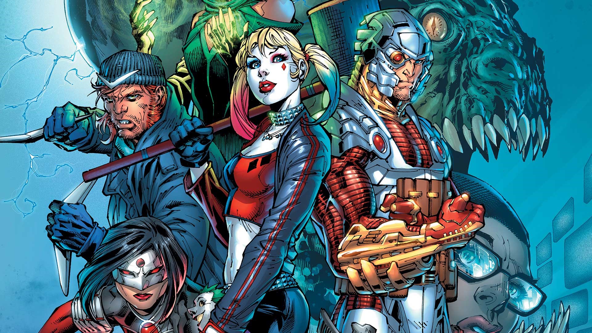 Suicide Squad Characters: Harley Quinn, Deadshot, Katana, Captain Boomerang, Killer Croc HD Wallpaper