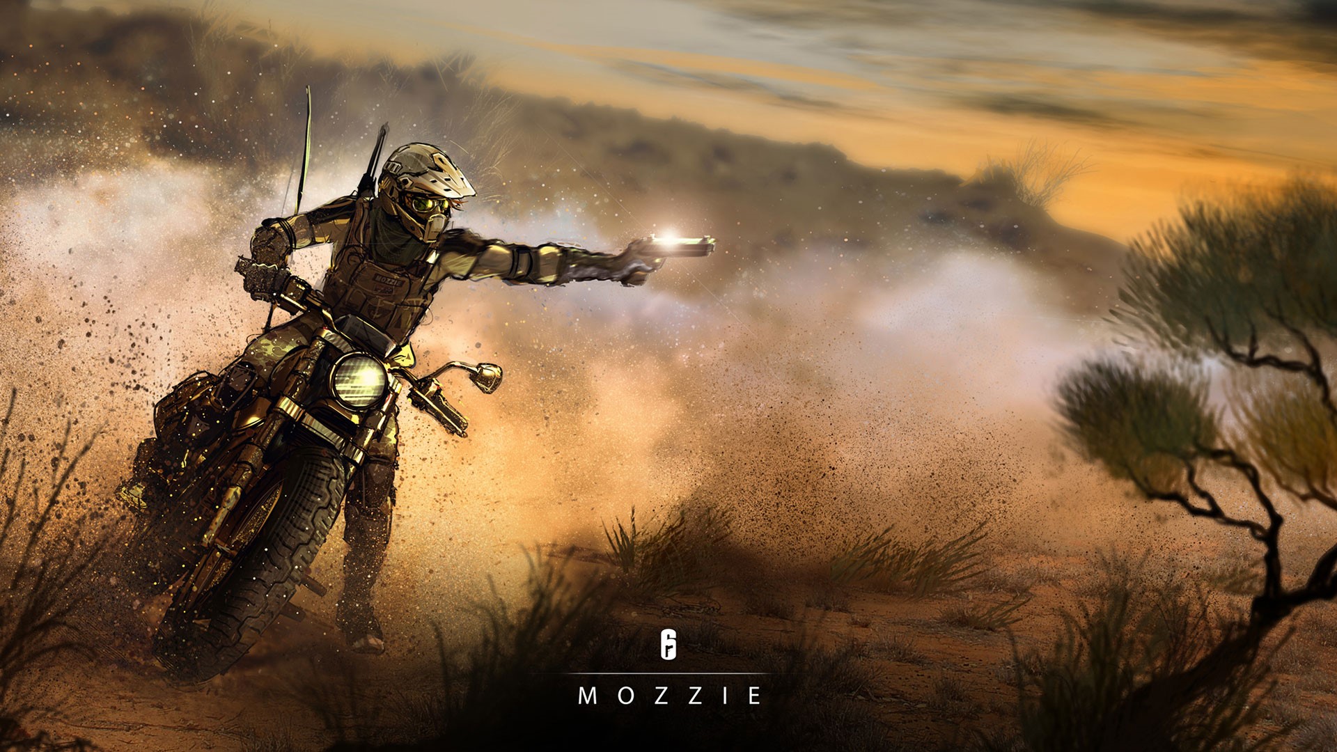 Mozzie from Rainbow 6: Siege on a motorcycle HD Wallpaper