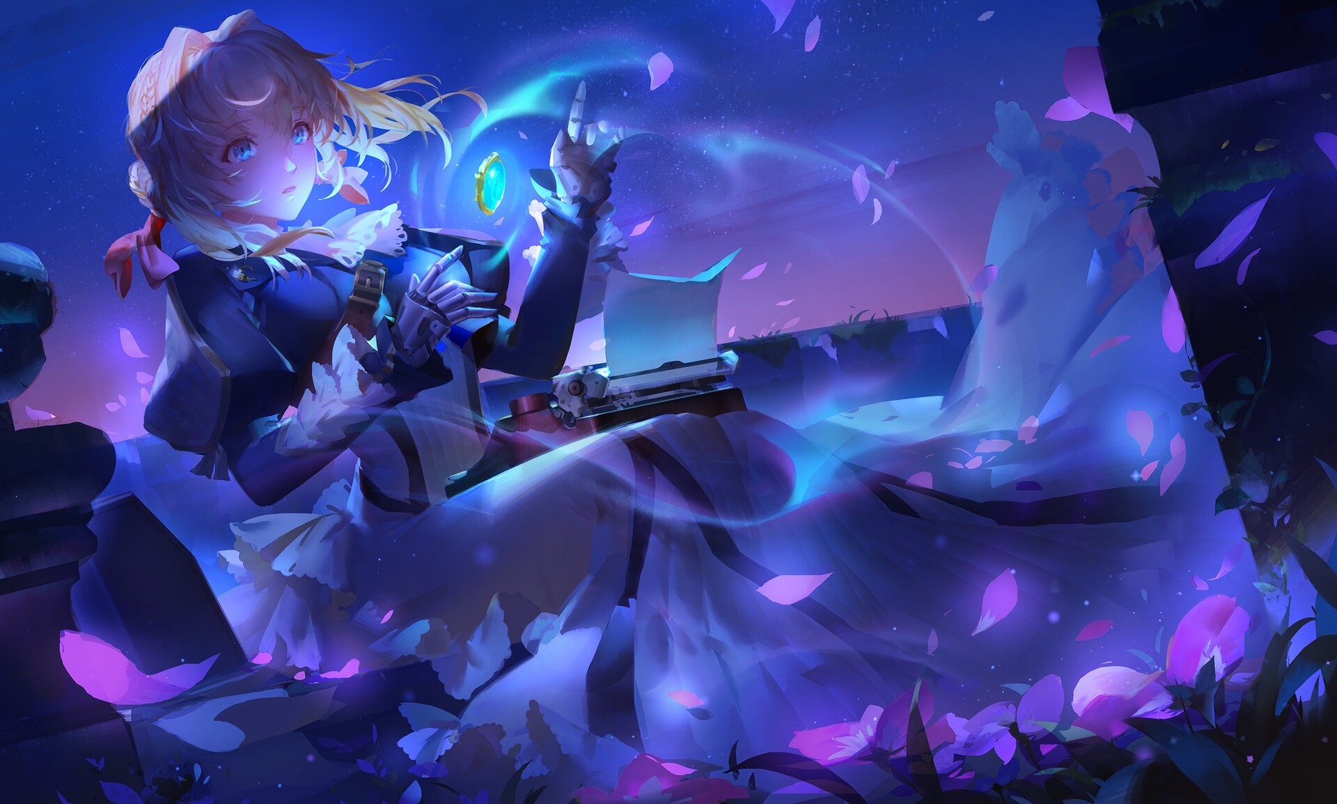 Violet Evergarden Magical Night Scene HD Wallpaper