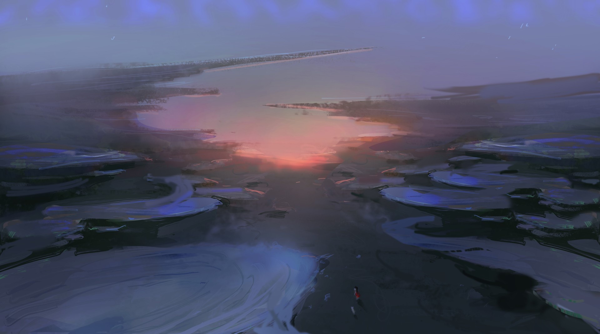 Digital painting of a sunset landscape HD Wallpaper
