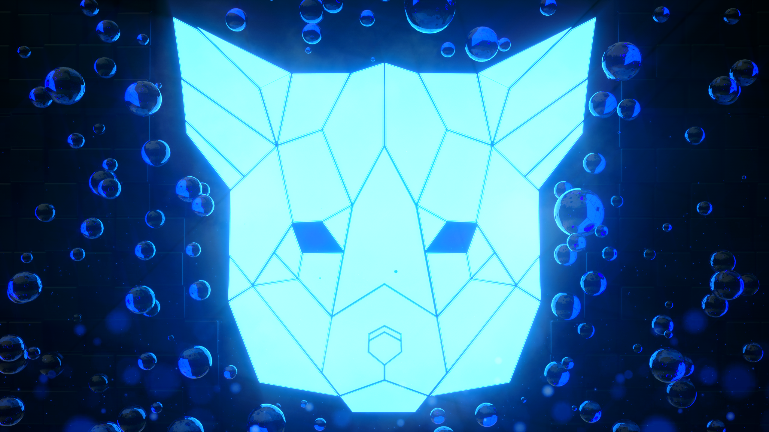 Cyan low poly fox head with bubbles and particles HD Wallpaper