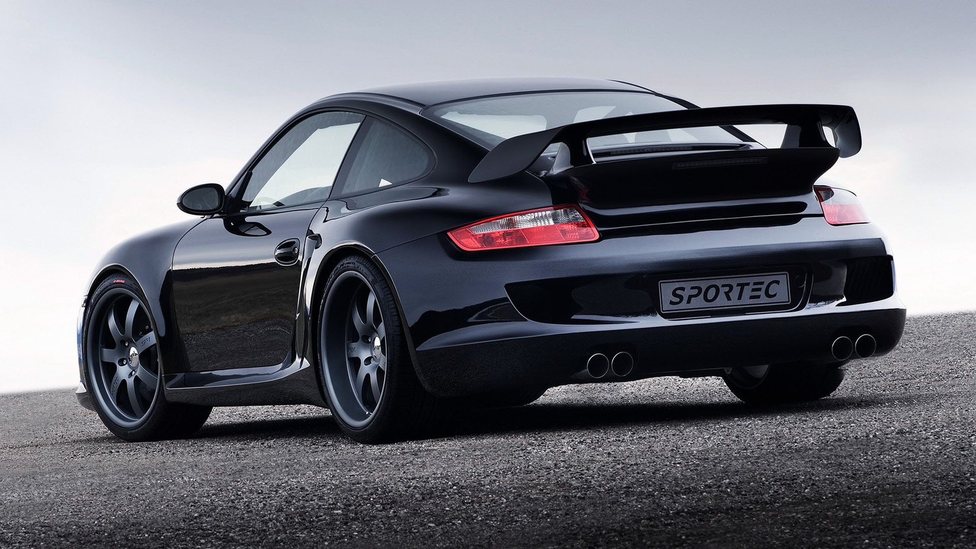 Black Sportec Porsche 911 997 Rear View HD Wallpaper