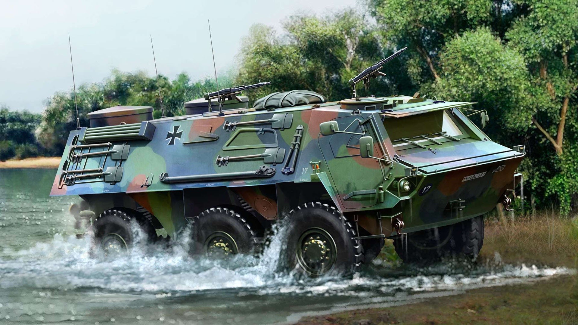 German military vehicle driving through water HD Wallpaper