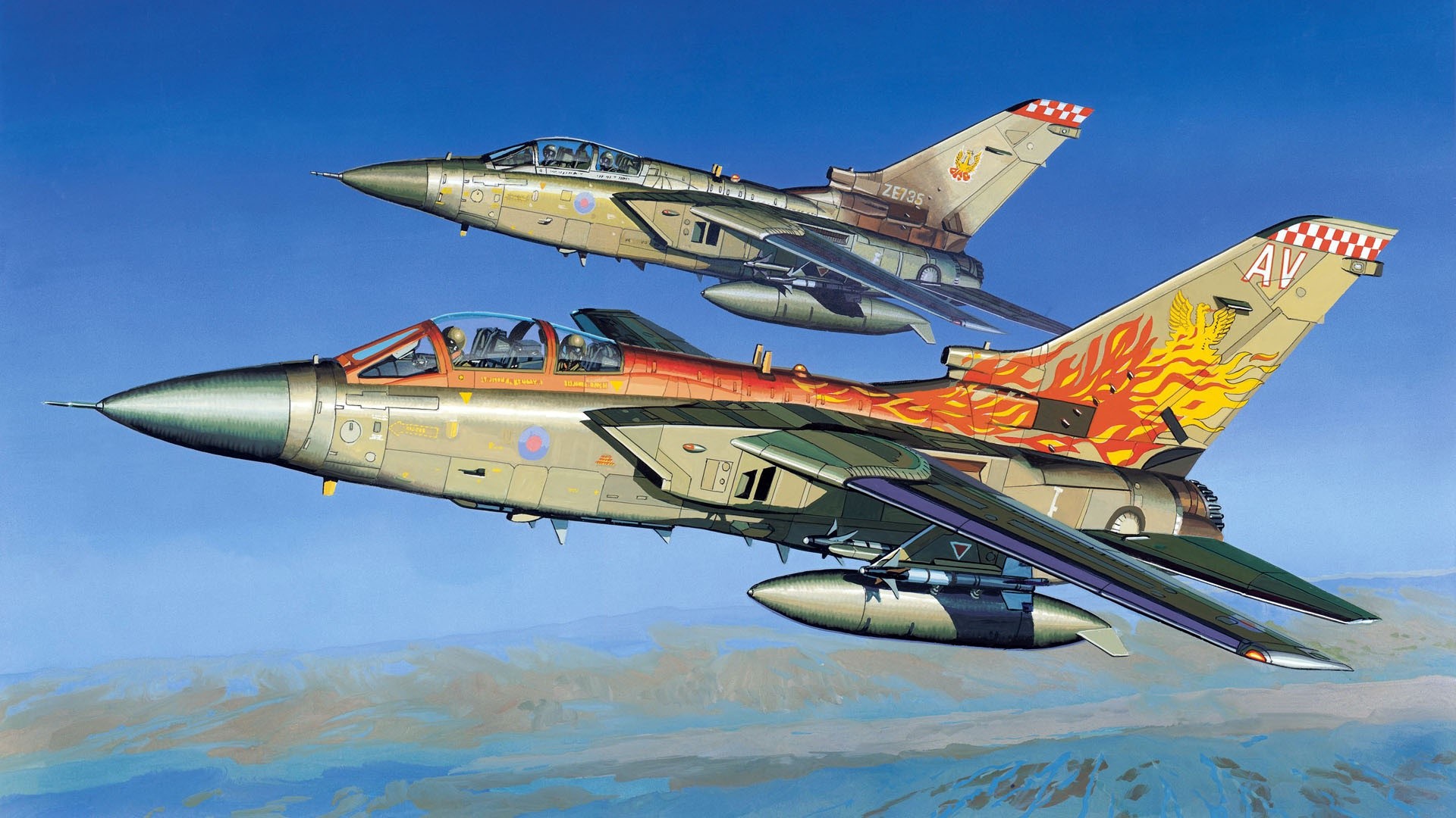 Two Panavia Tornado GR4 military aircraft in flight HD Wallpaper