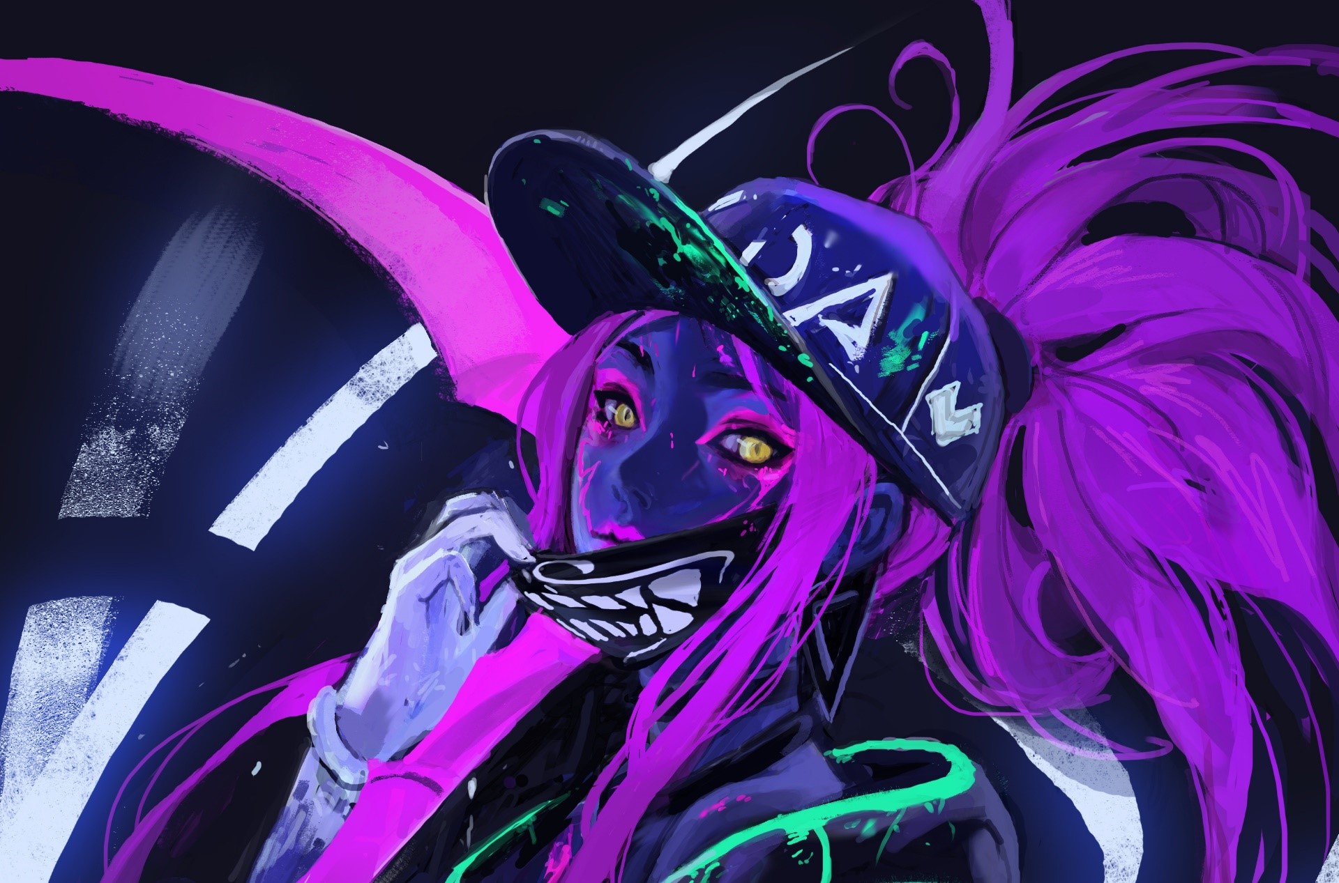 Akali from League of Legends with mask and hat HD Wallpaper