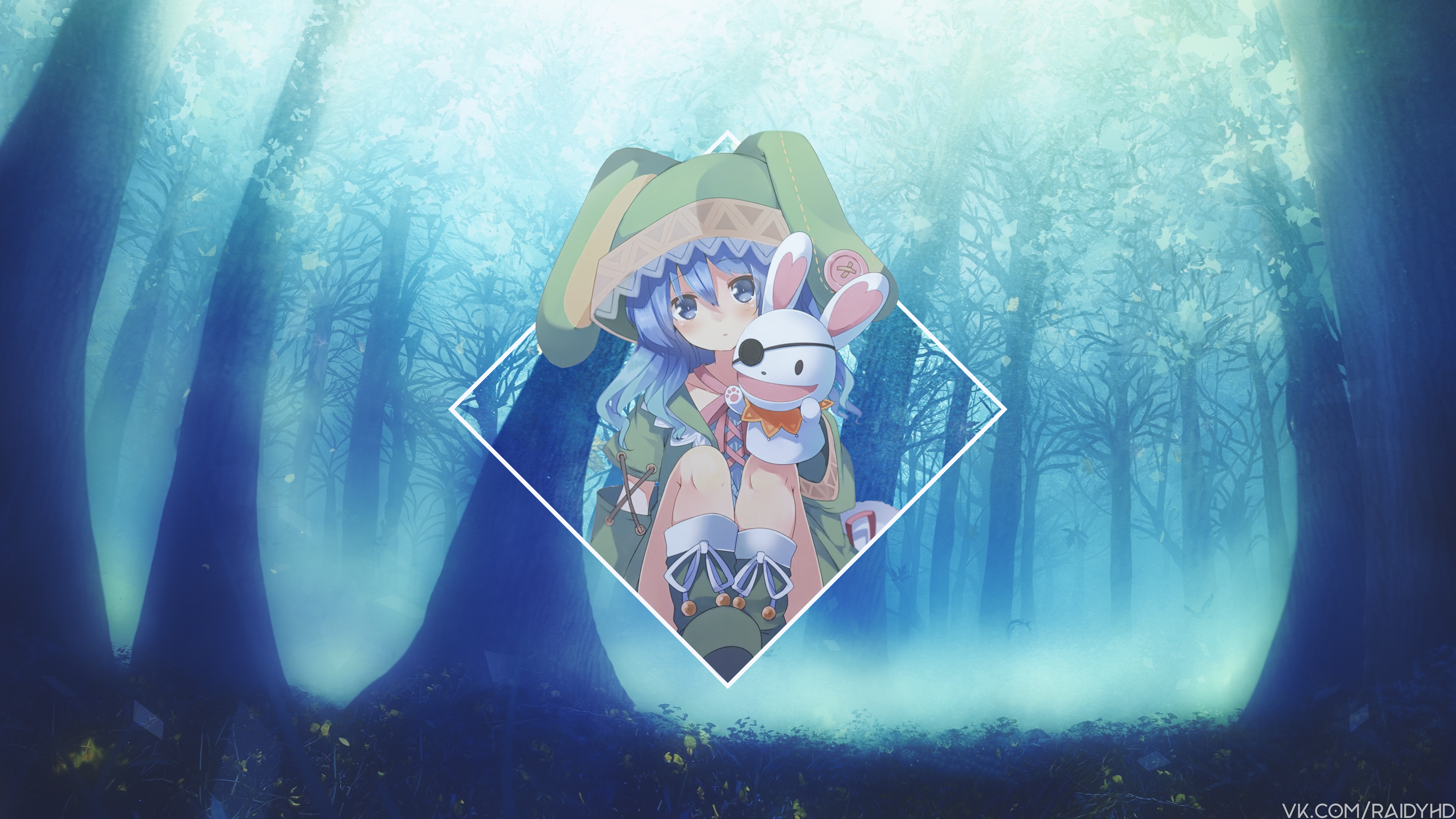 Yoshino from Date A Live with a bunny plush HD Wallpaper