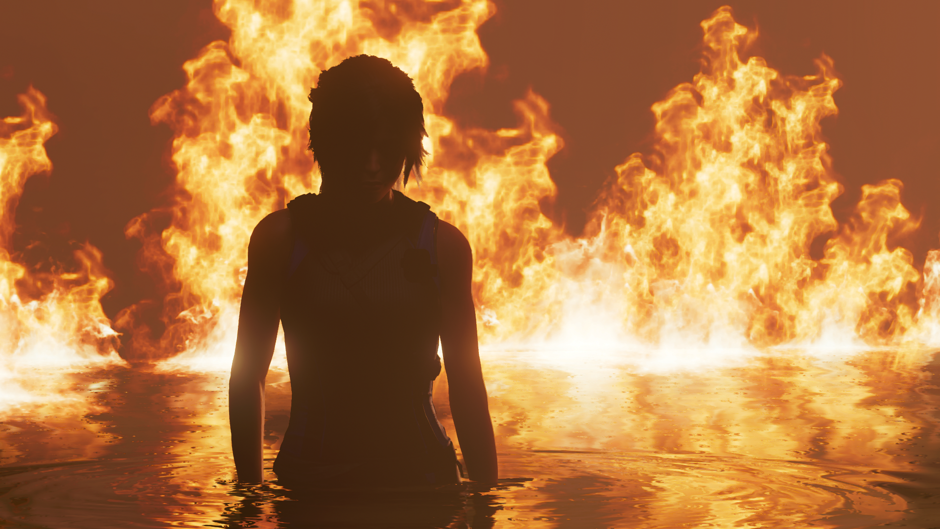 Lara Croft from Shadow of the Tomb Raider in fire HD Wallpaper