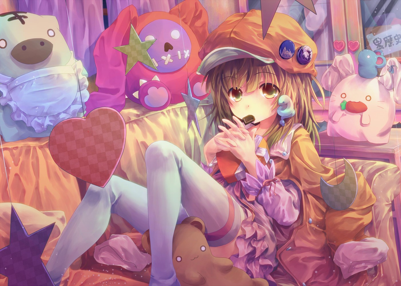 Sengoku Nadeko from Monogatari Series with plush toys HD Wallpaper