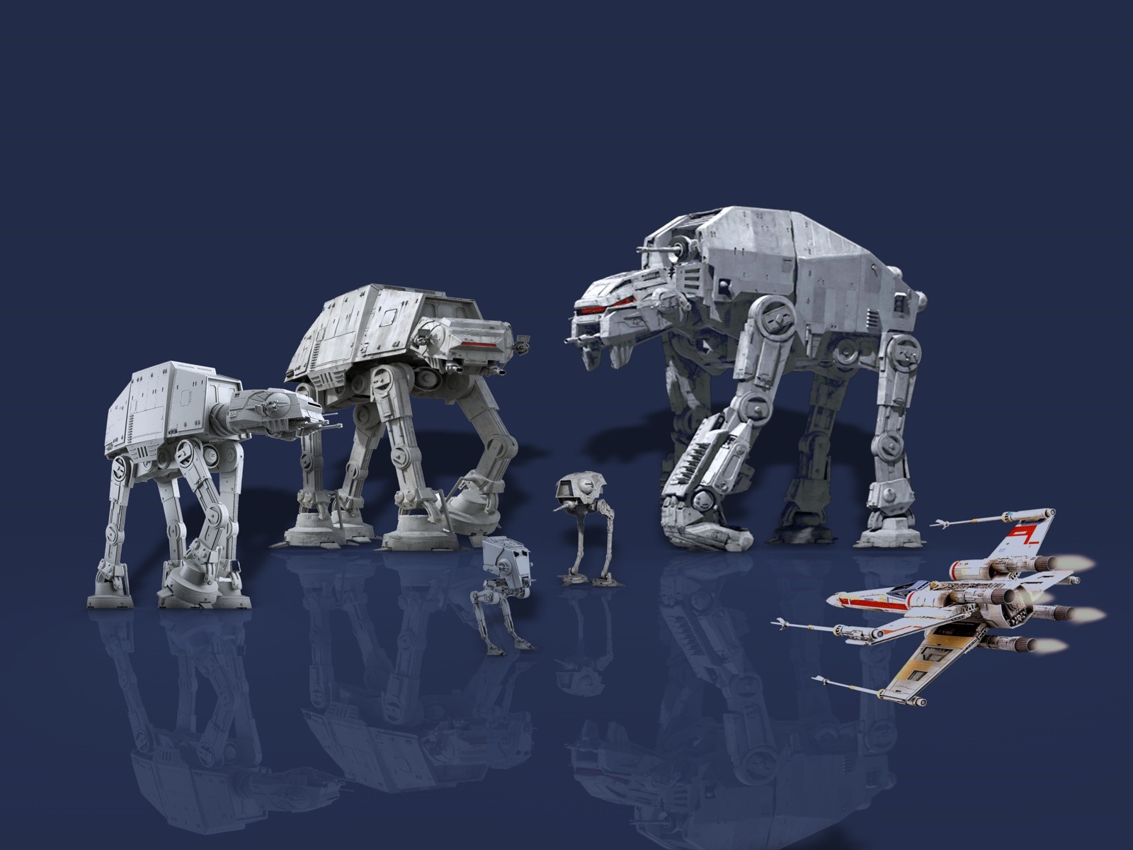 Star Wars AT-AT, AT-ST, and X-wing models HD Wallpaper