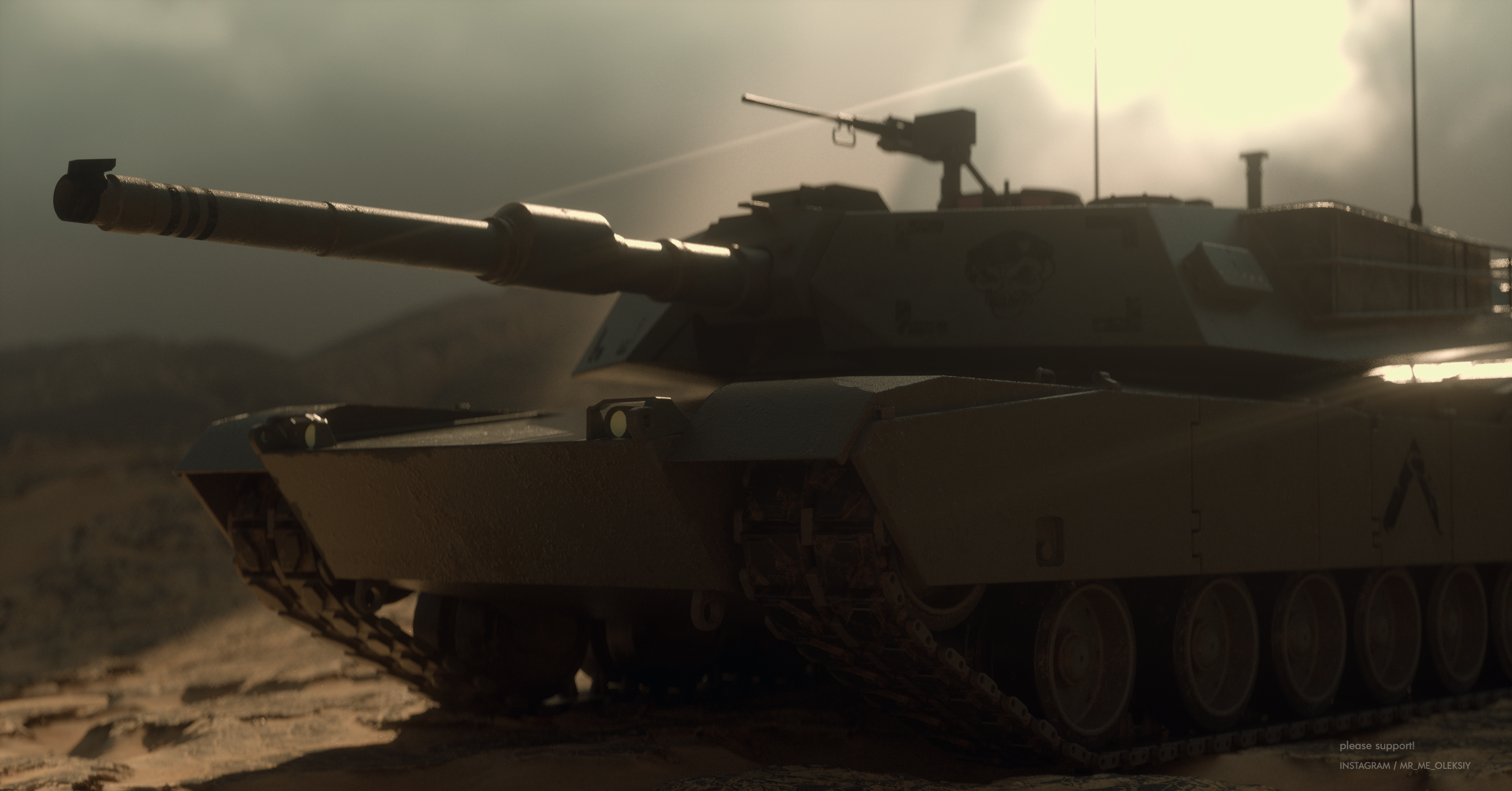 Military tank in a desert landscape HD Wallpaper