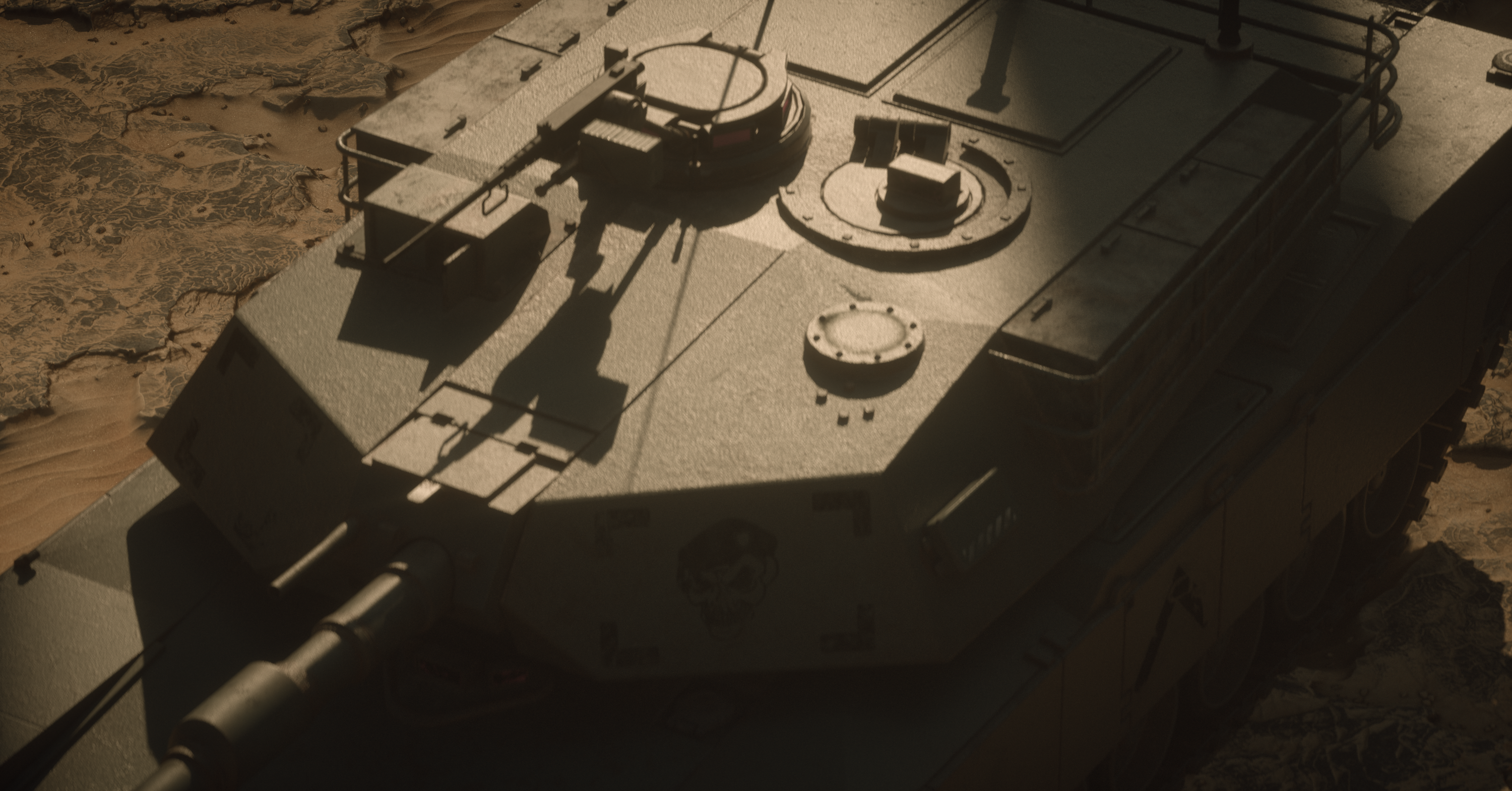 Tank in a desert landscape HD Wallpaper