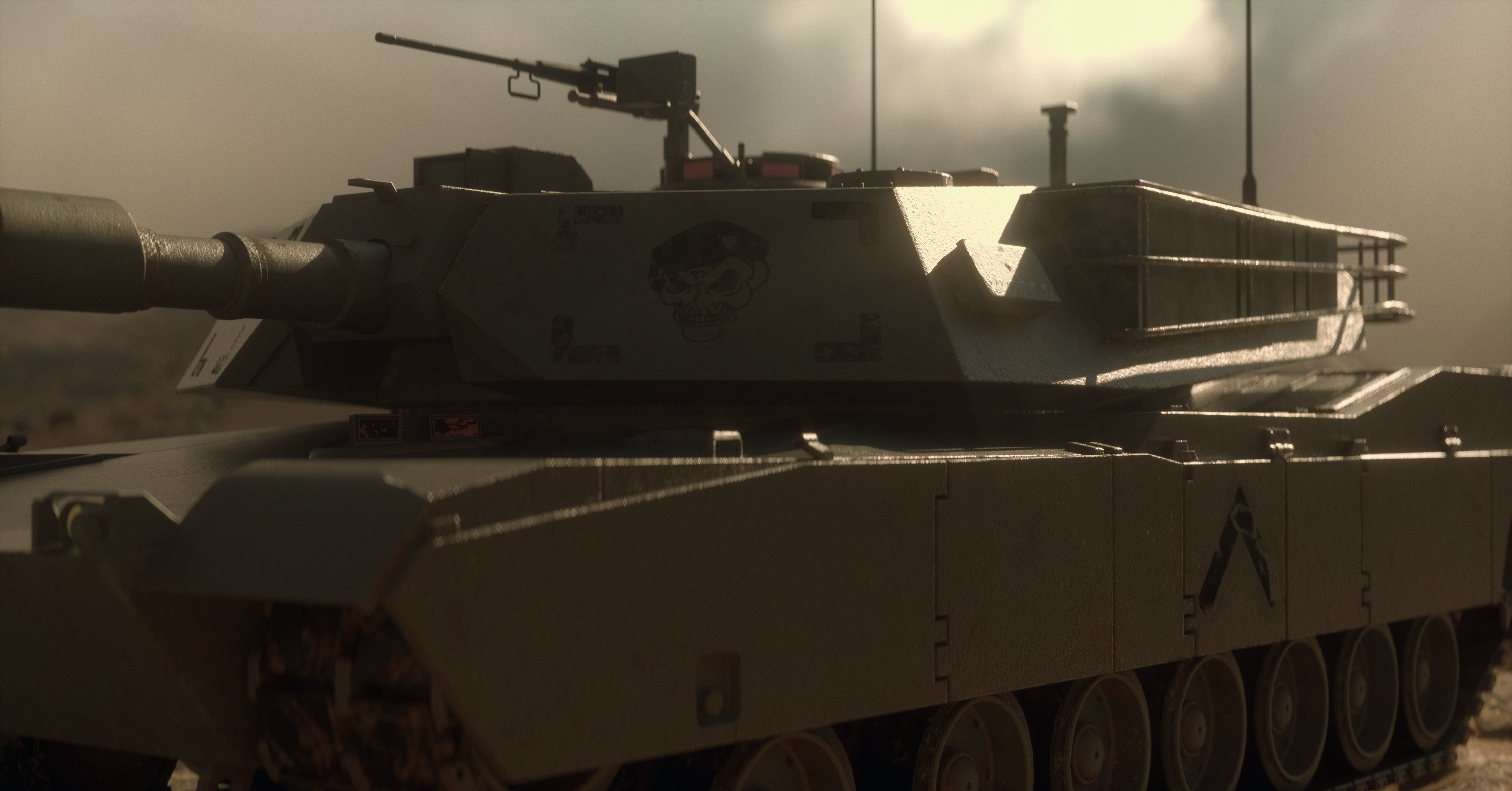 Military tank in a desert landscape HD Wallpaper