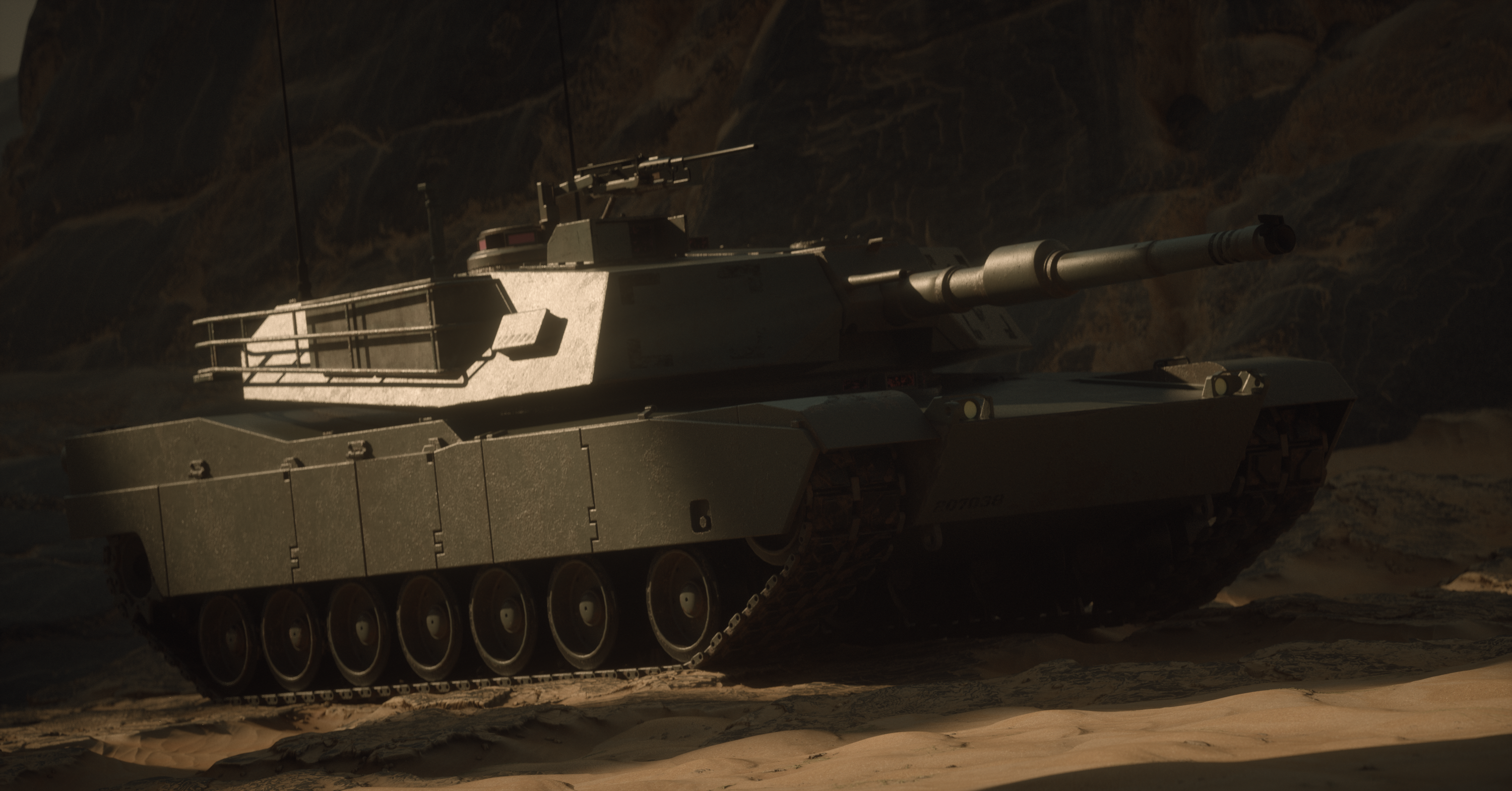 Military tank in a desert landscape HD Wallpaper